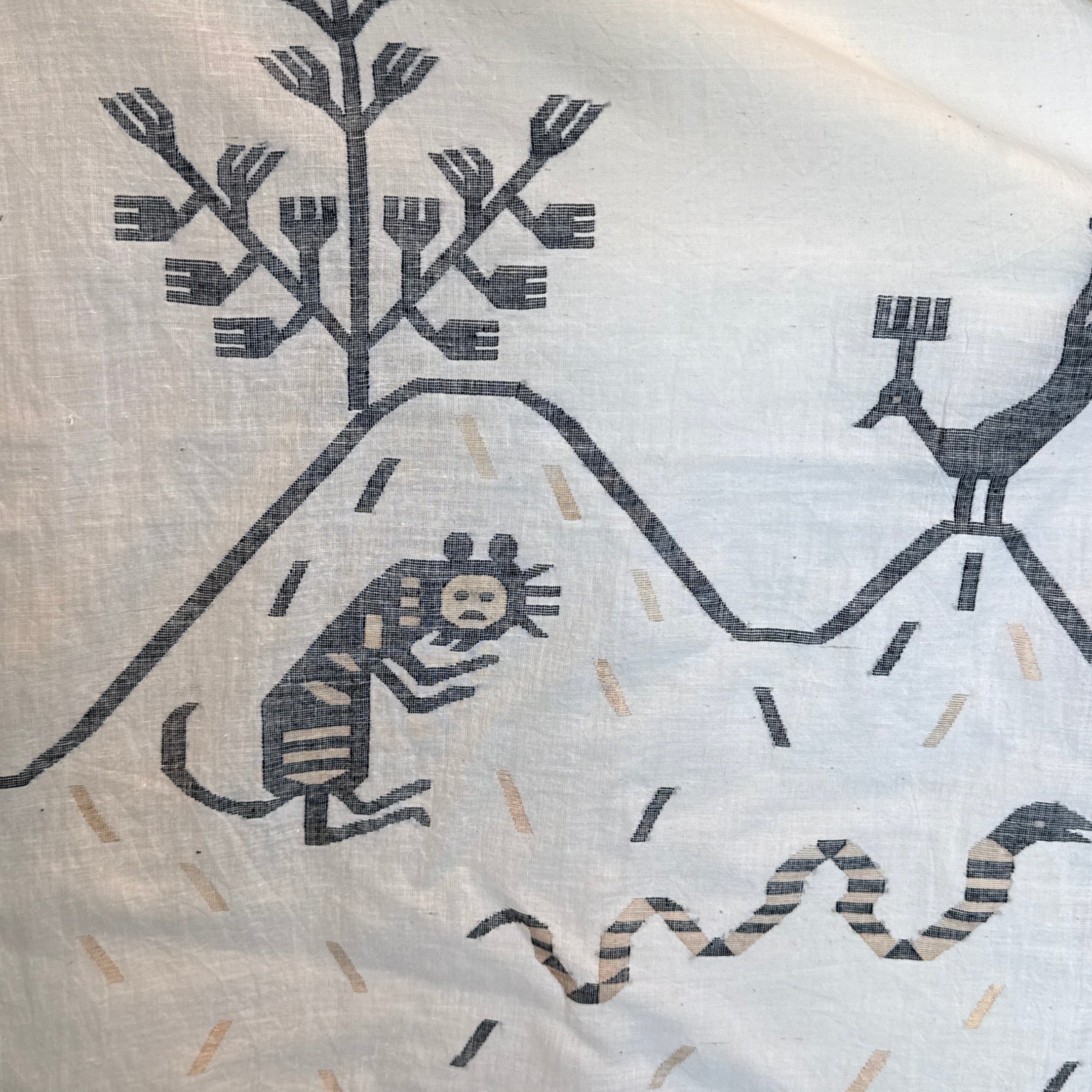 Handwoven Jamdani Khadi Cotton Wildlife Scarf India