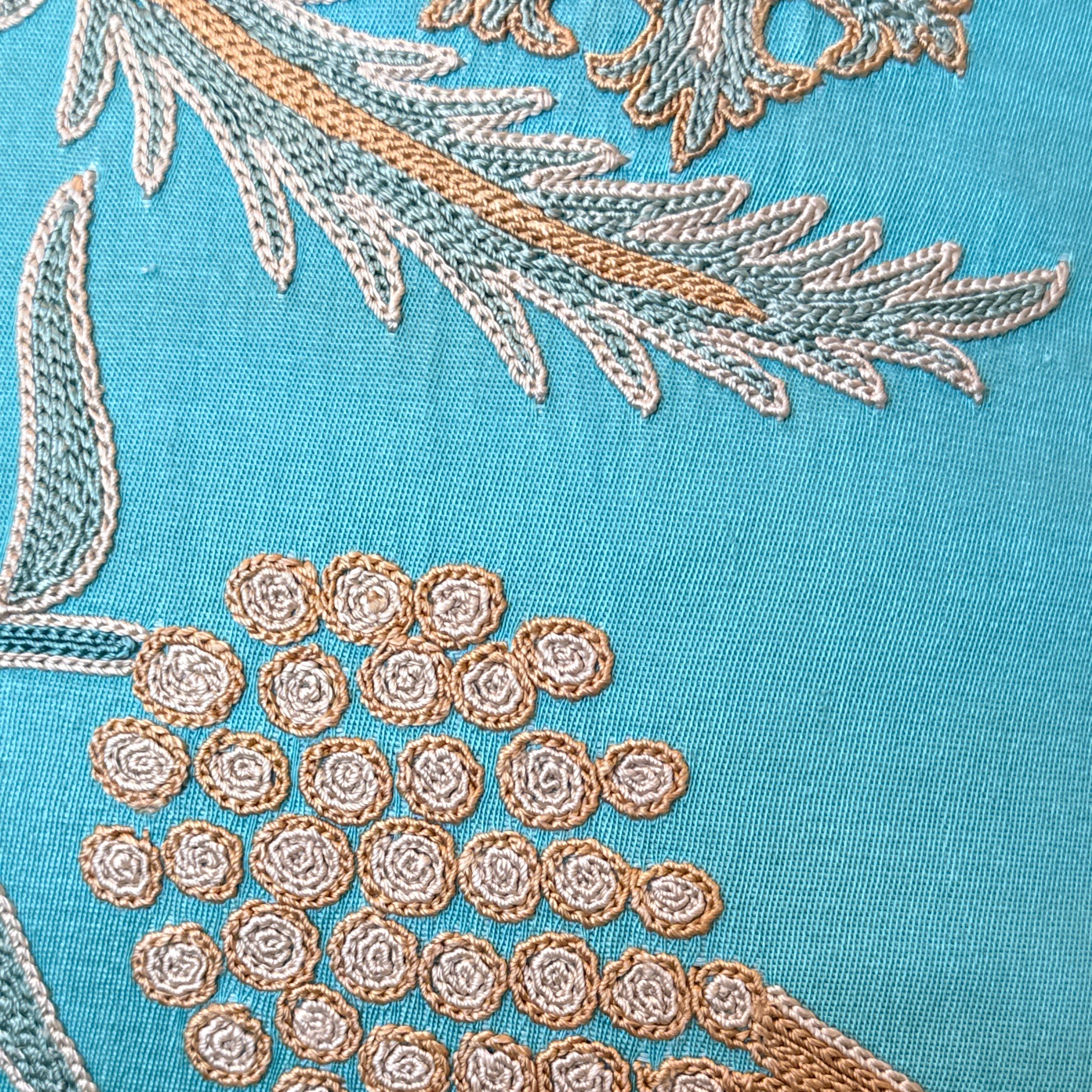 Hand Embroidered Suzani Aqua Pillow Uzbekistan (19x19)