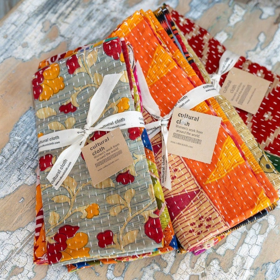 Handwoven Kantha Napkin Set of 4 India