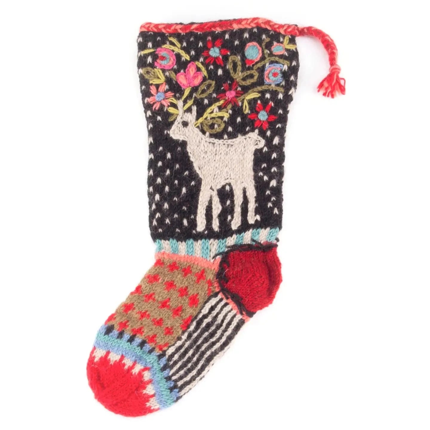 Wool Knit Christmas Reindeer Stocking Nepal