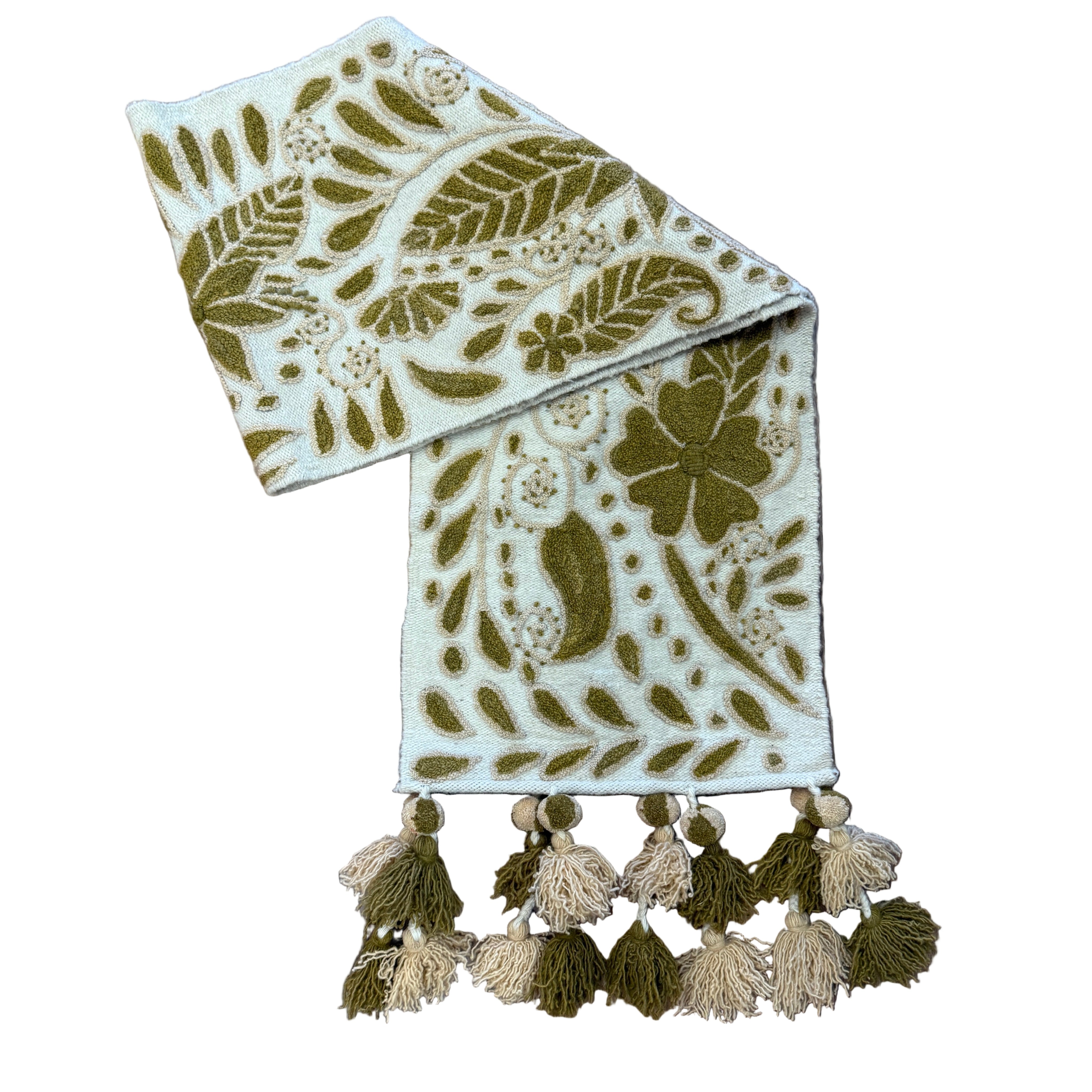 Embroidered Olive Wool Table Runner Peru