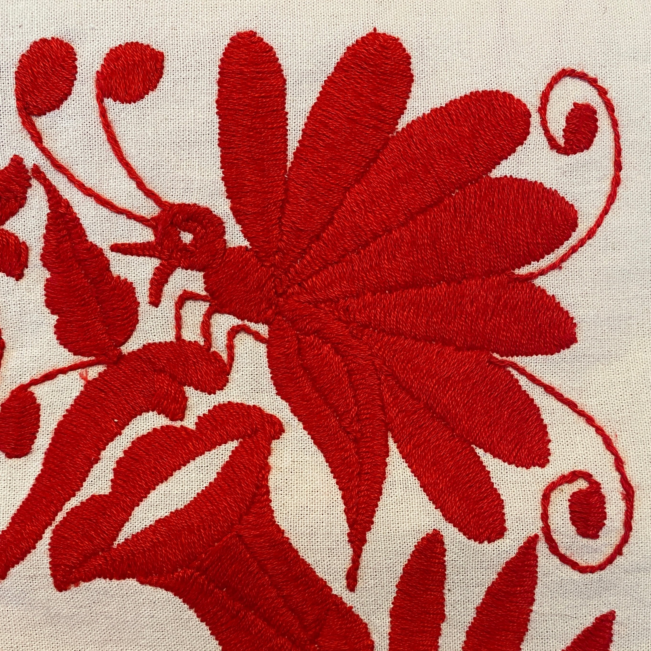 Otomi Hand Embroidered Strawberry Red Table Runner Mexico