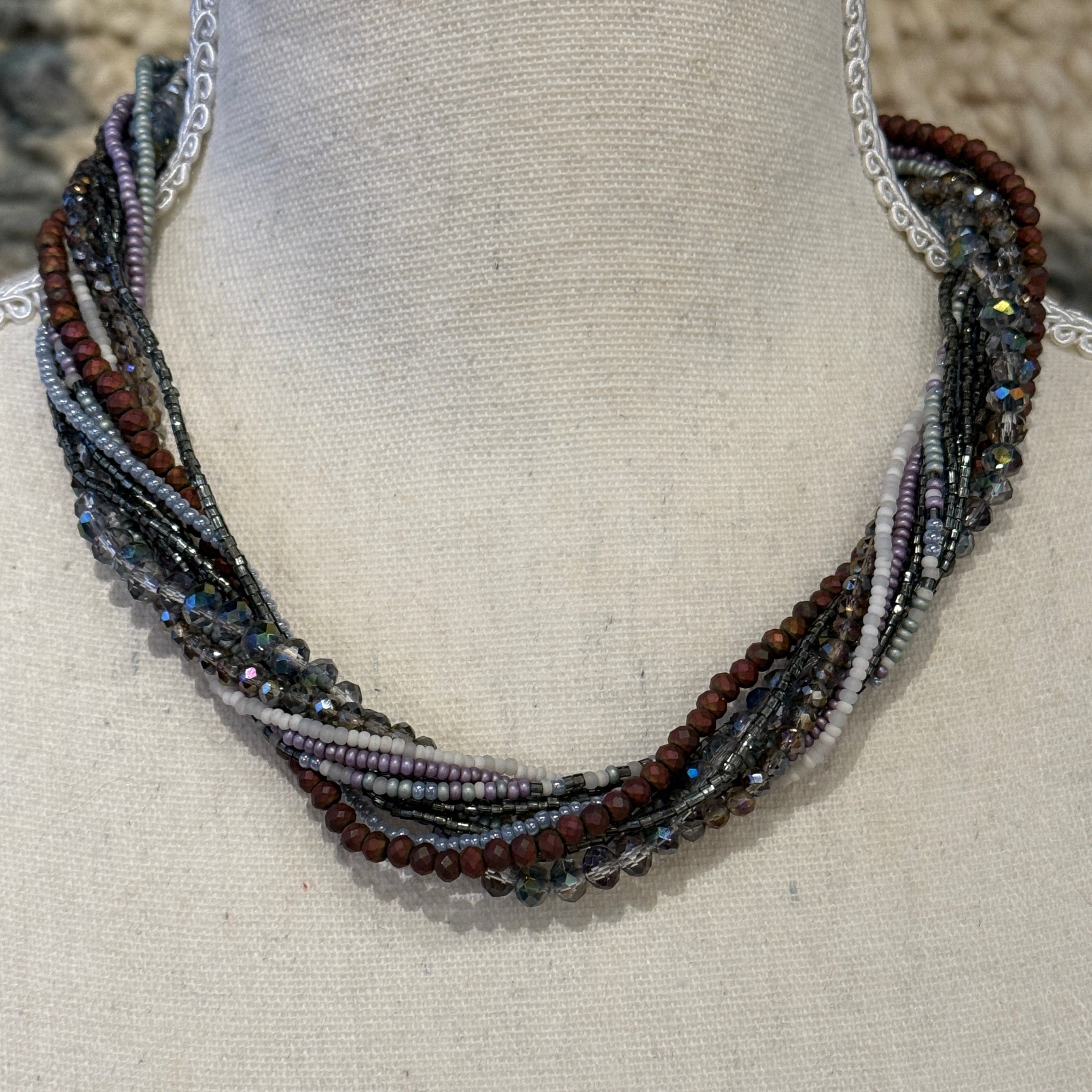 Handmade 12 Strand Lavander Beaded Necklace Guatemala