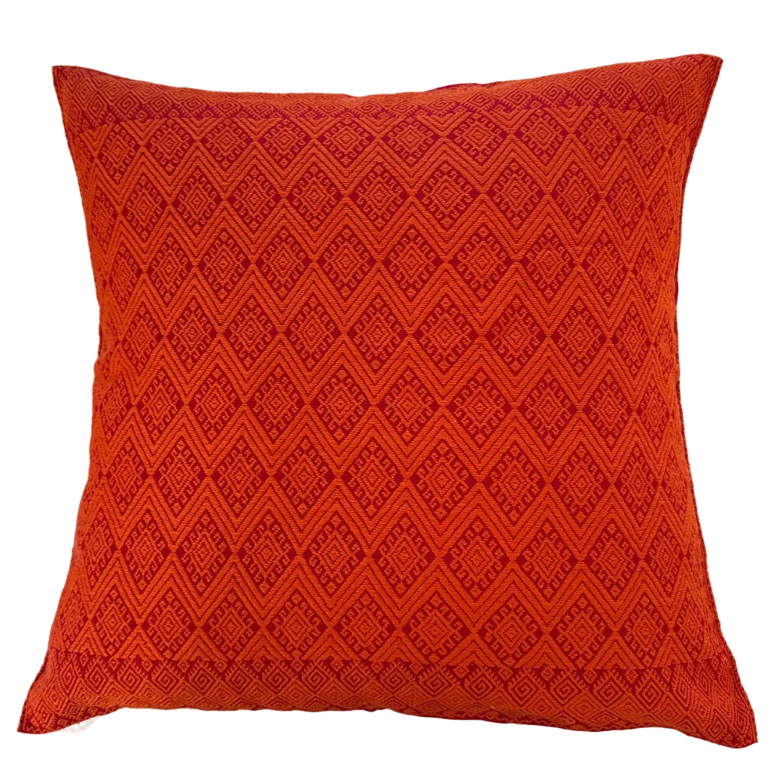 Handwoven Red Brocade Cotton Pillow Mexico (19x19)