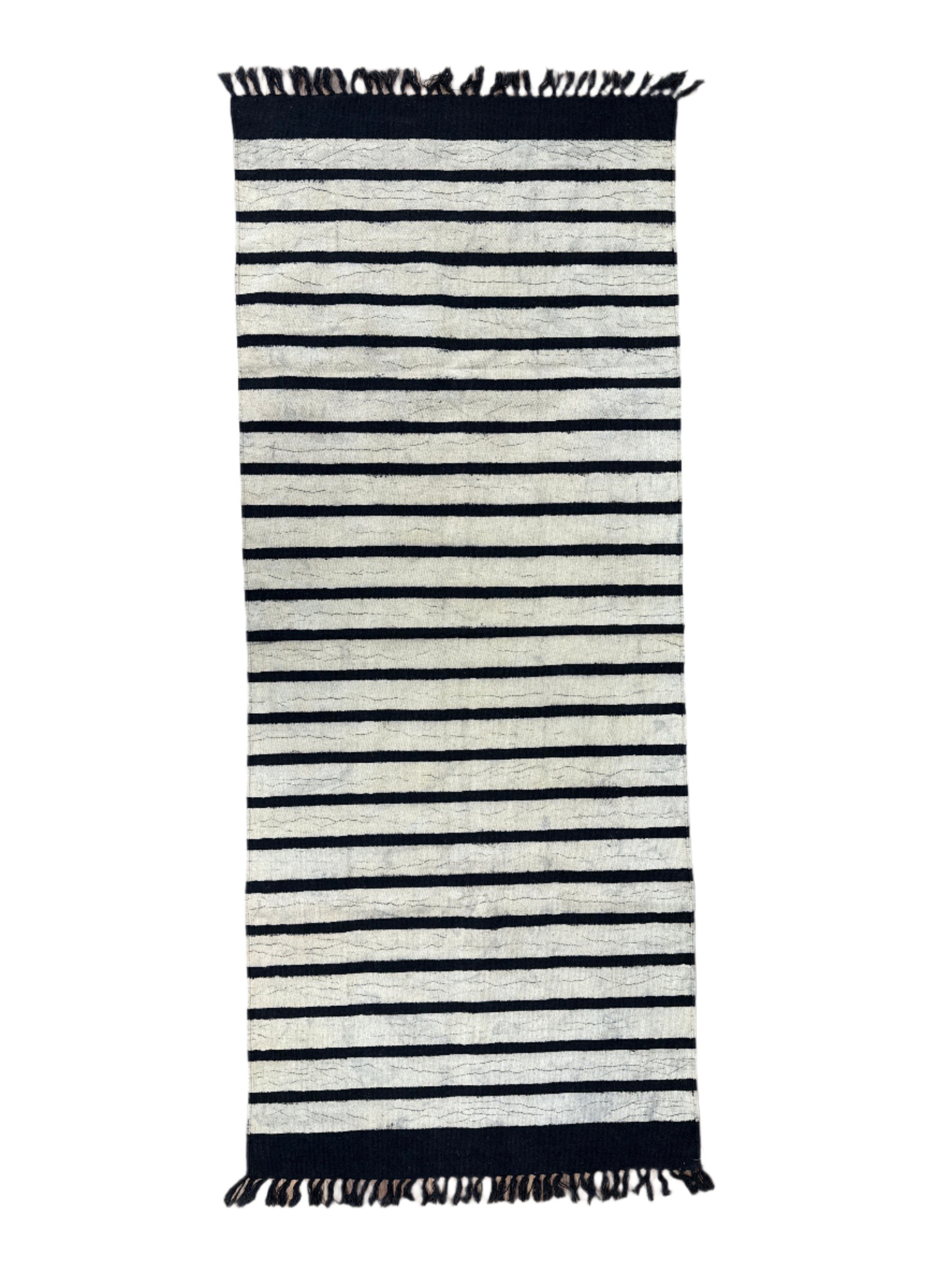 Handmade Block Printed Lines Canvas Rug India 2.5x6