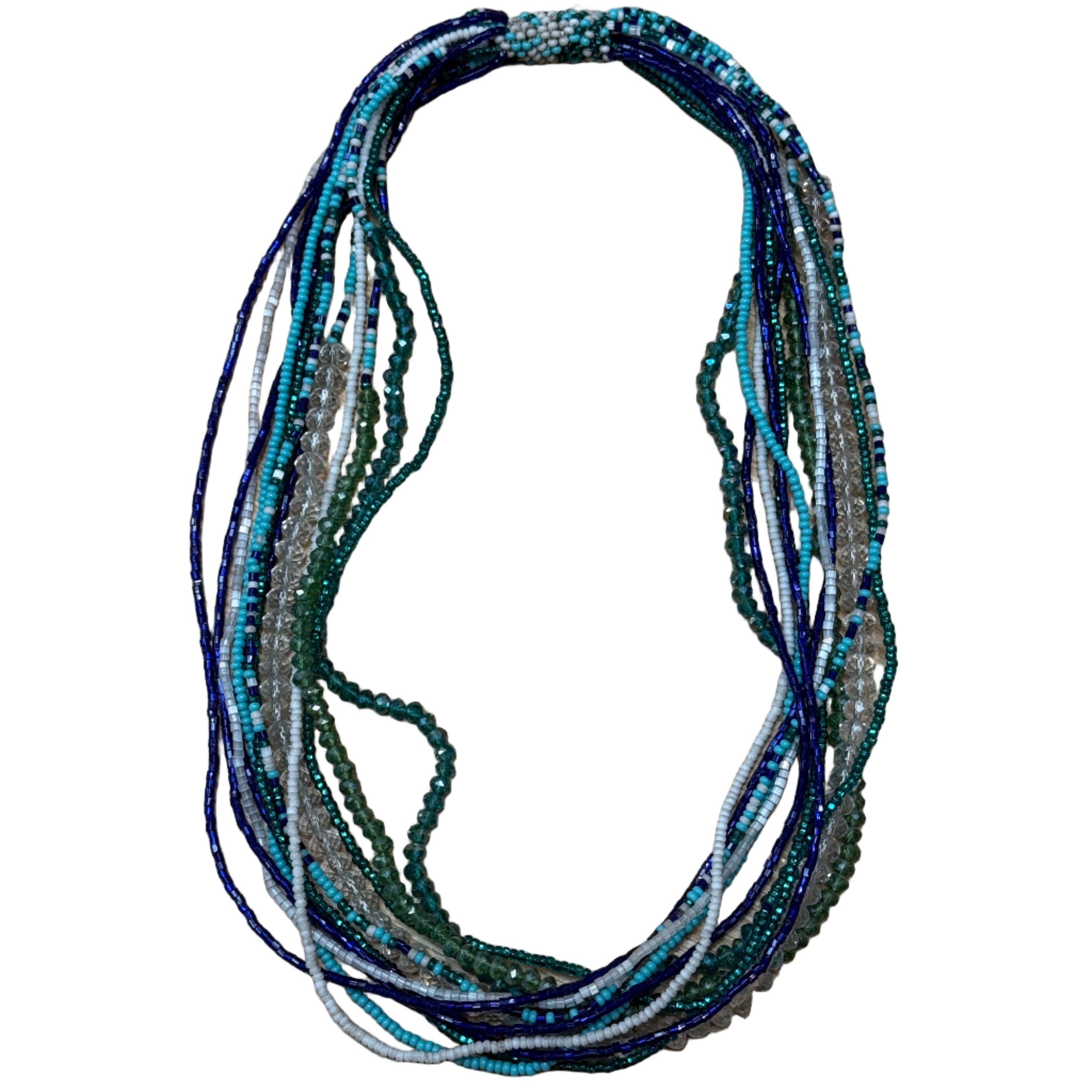 Handmade 12 Strand Blues Beaded Necklace Guatemala