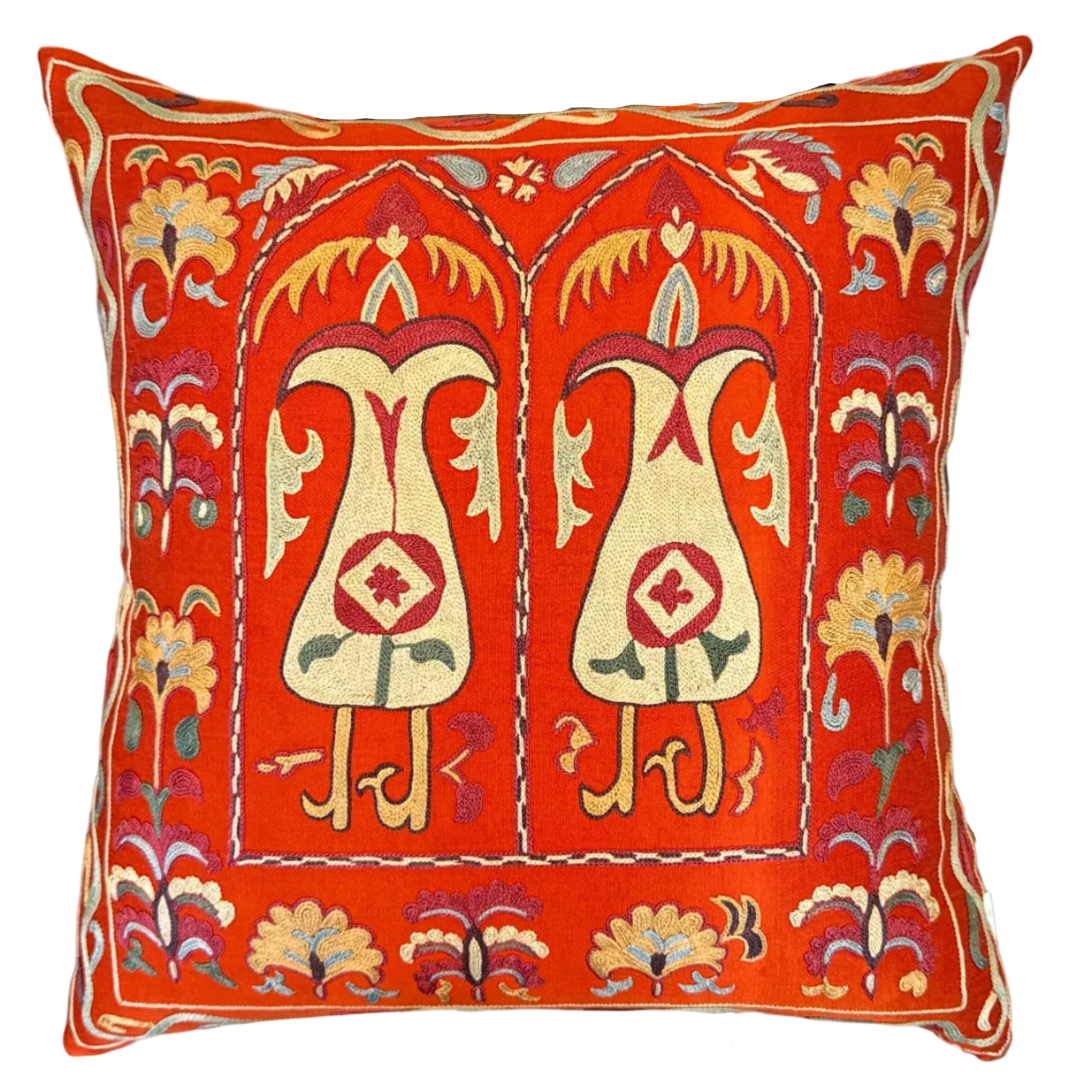 Hand Embroidered Suzani Twin Sisters Pillow Uzbekistan (19x19)