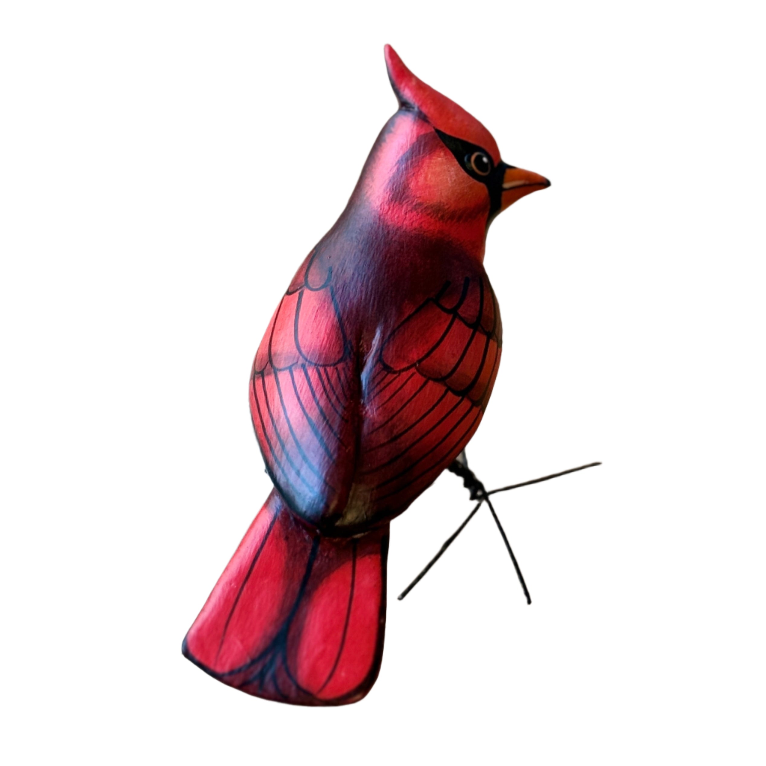 Northern Cardinal Painted Ceramic Bird Guatemala