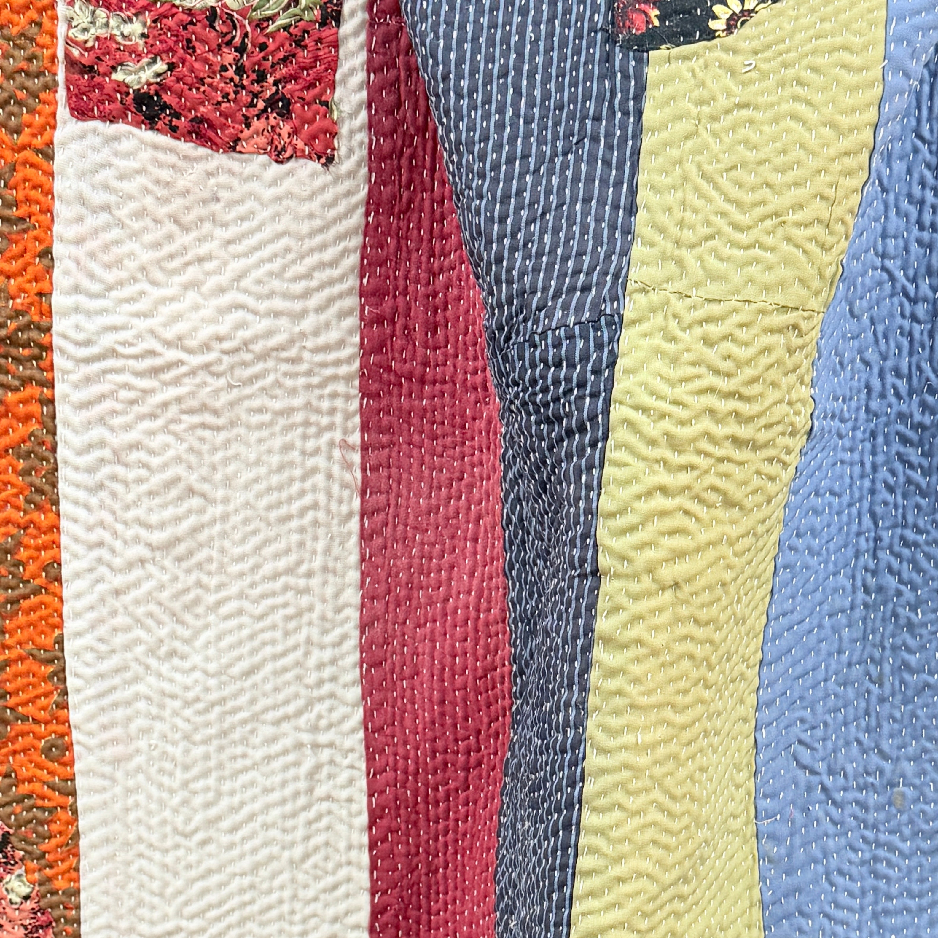 Handmade Orange Kantha Patchwork Quilt India