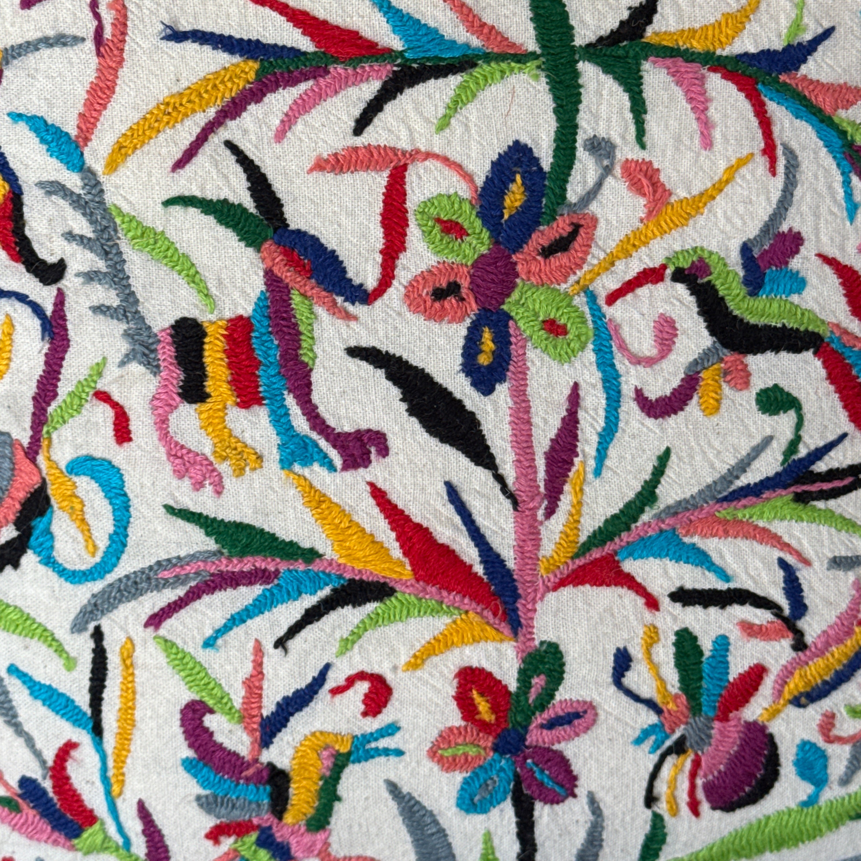 Otomi Hand Embroidered Colorful Pillow Mexico