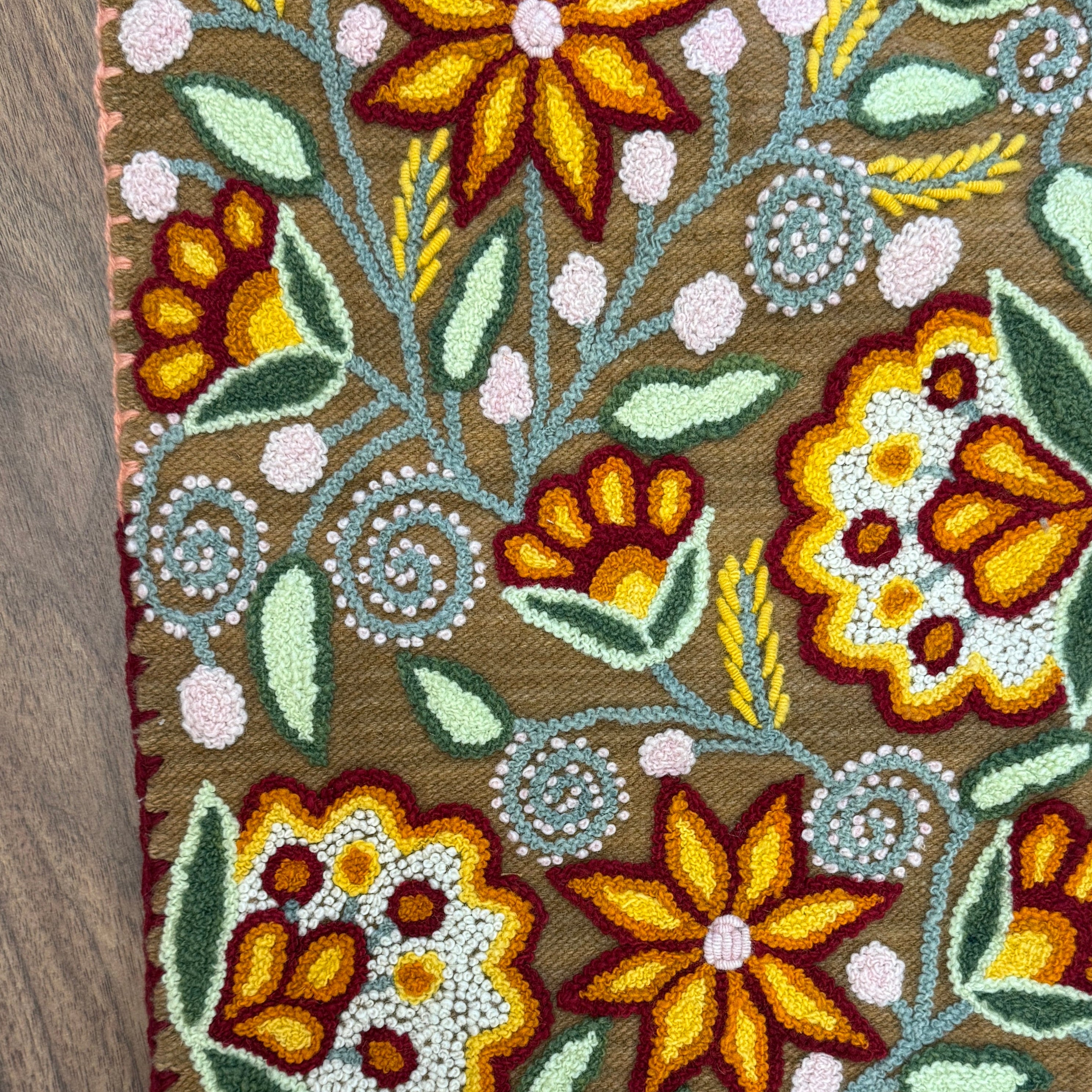 Embroidered Orange Wool Table Runner Peru