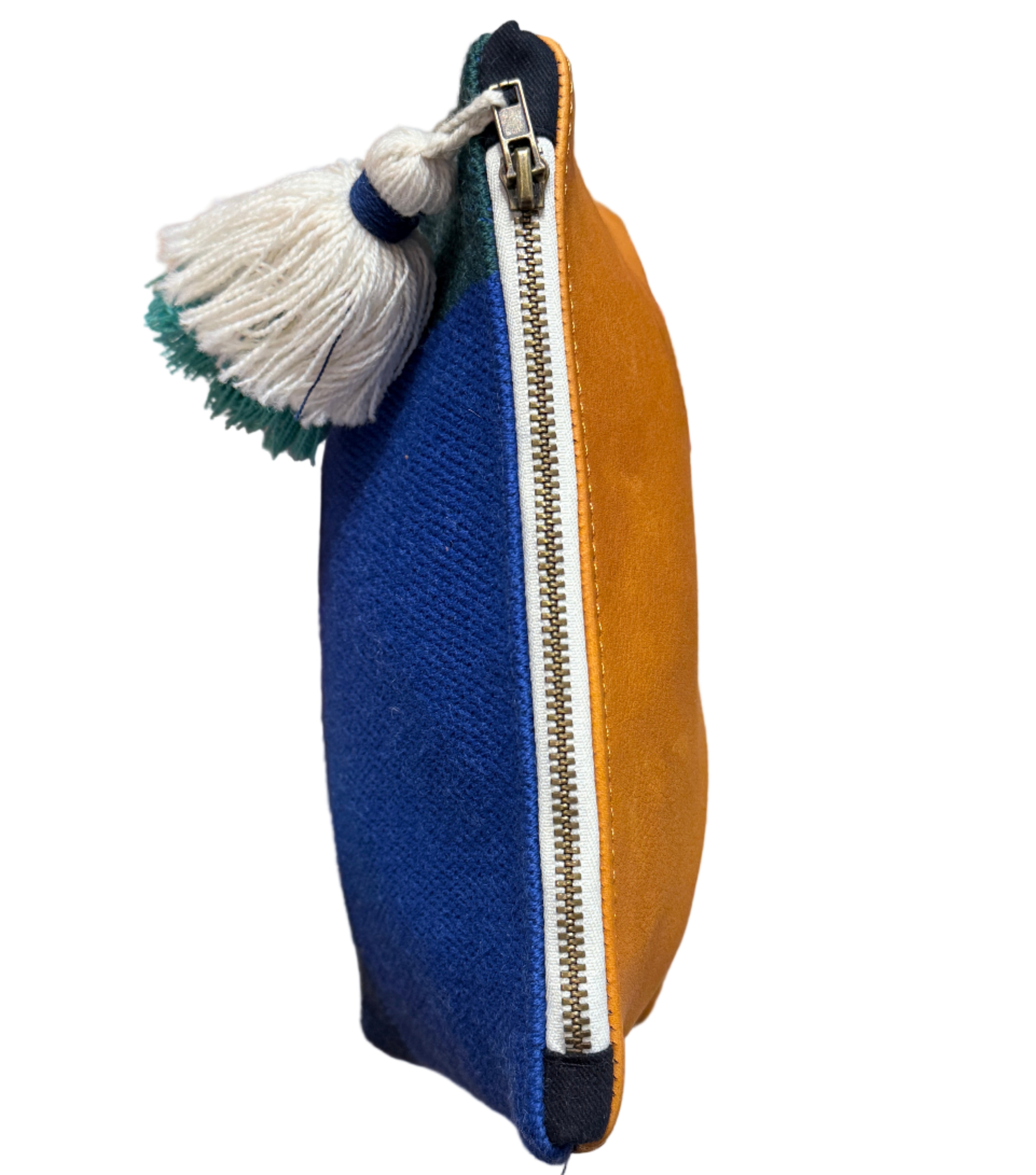 Handmade Woven Leather Blue Cosmetic Bag Peru