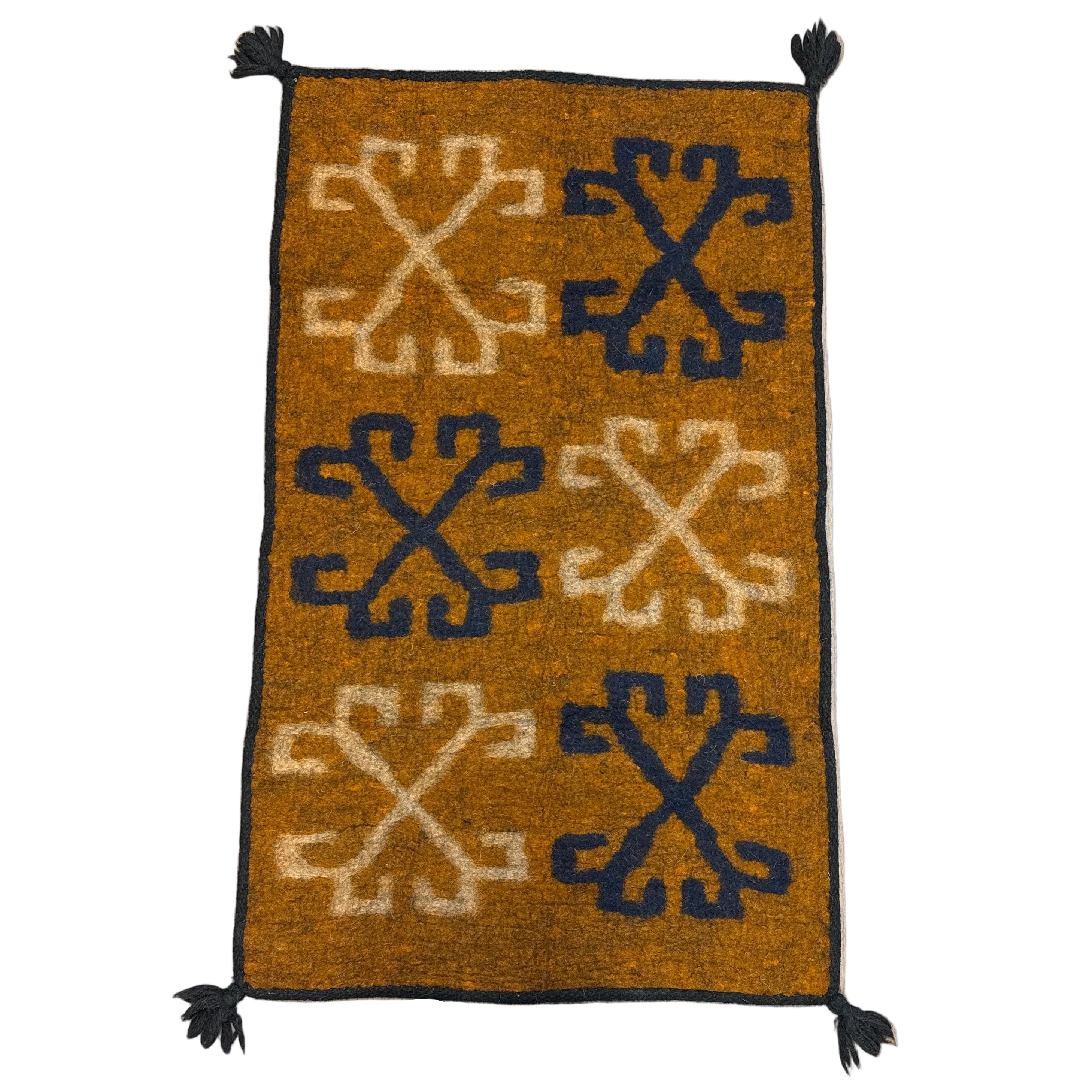 Handmade Wool Felt Ochre Flowers Rug Afghanistan (30x48)