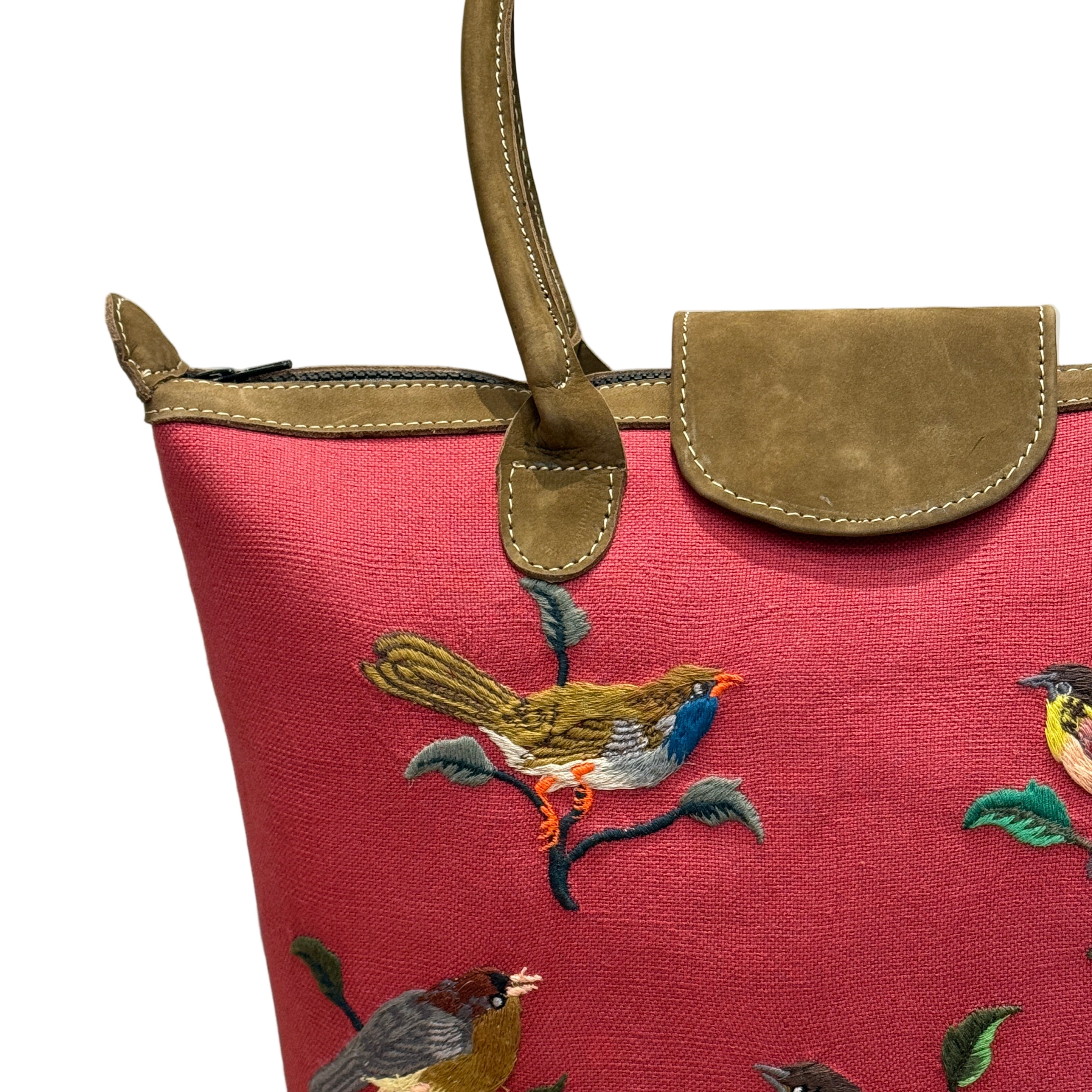 Handwoven Embroidered Rose with Leather Day Purse Guatemala