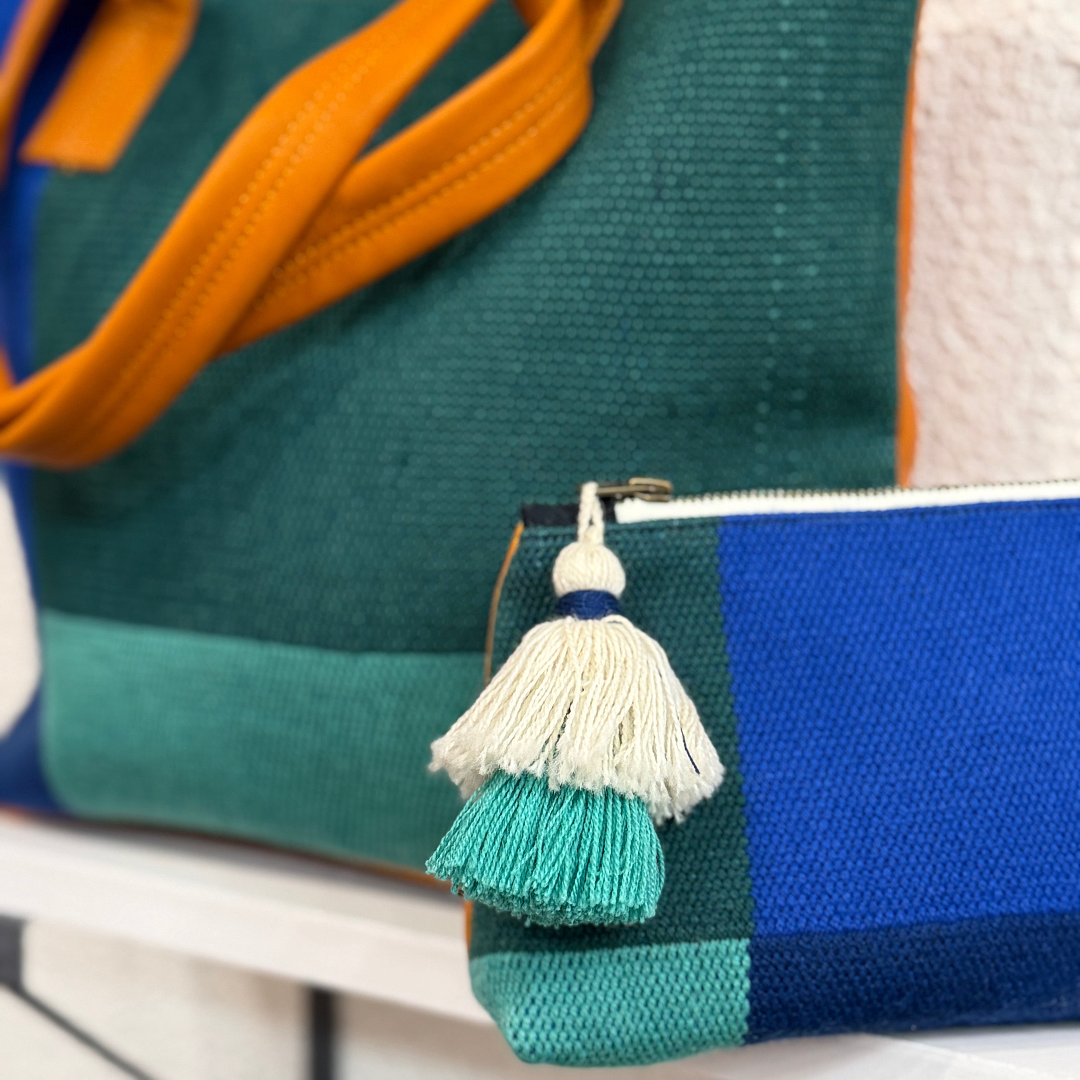 Handmade Woven Leather Blue Cosmetic Bag Peru