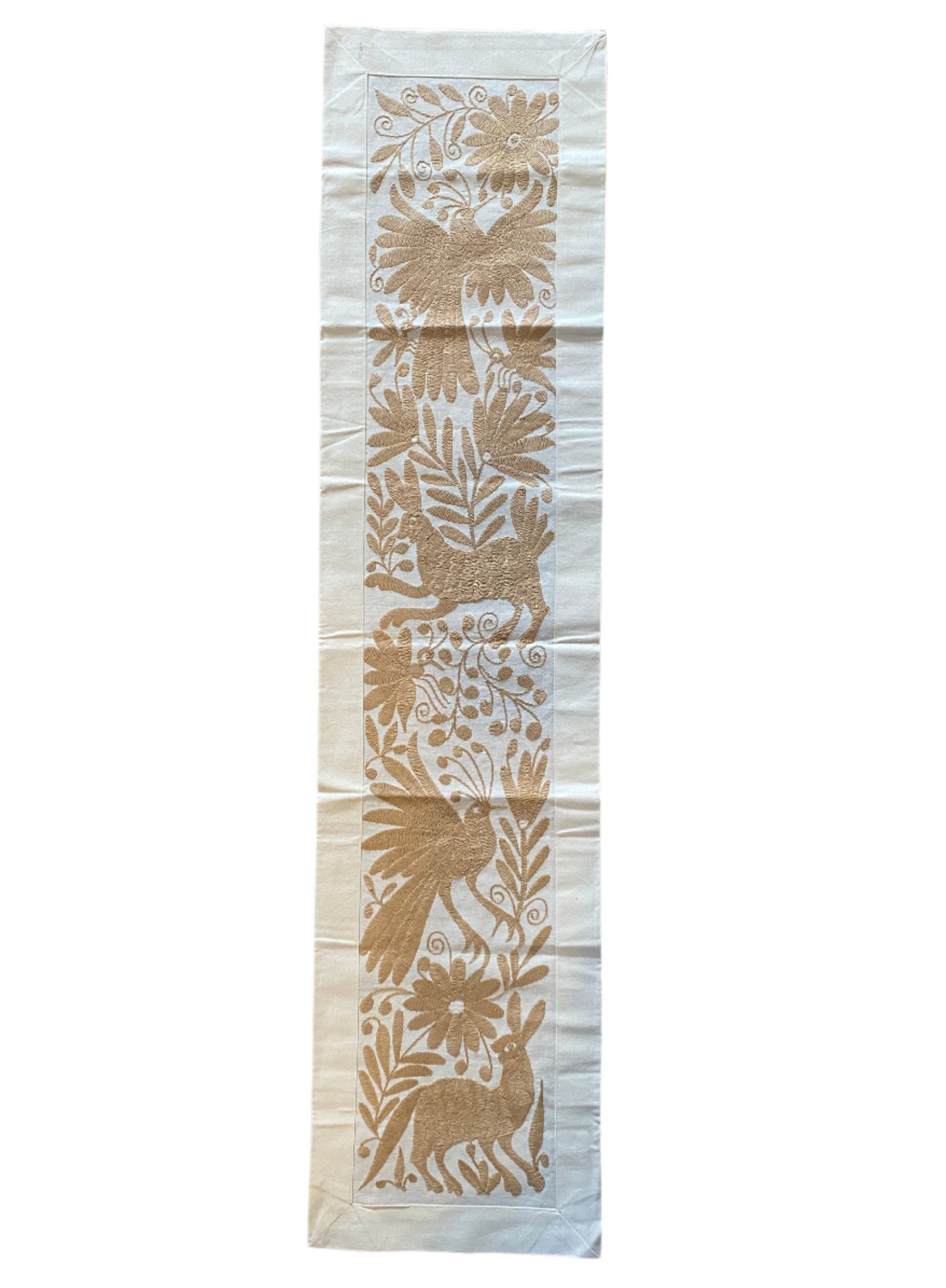 Otomi Hand Embroidered Latte Table Runner Mexico