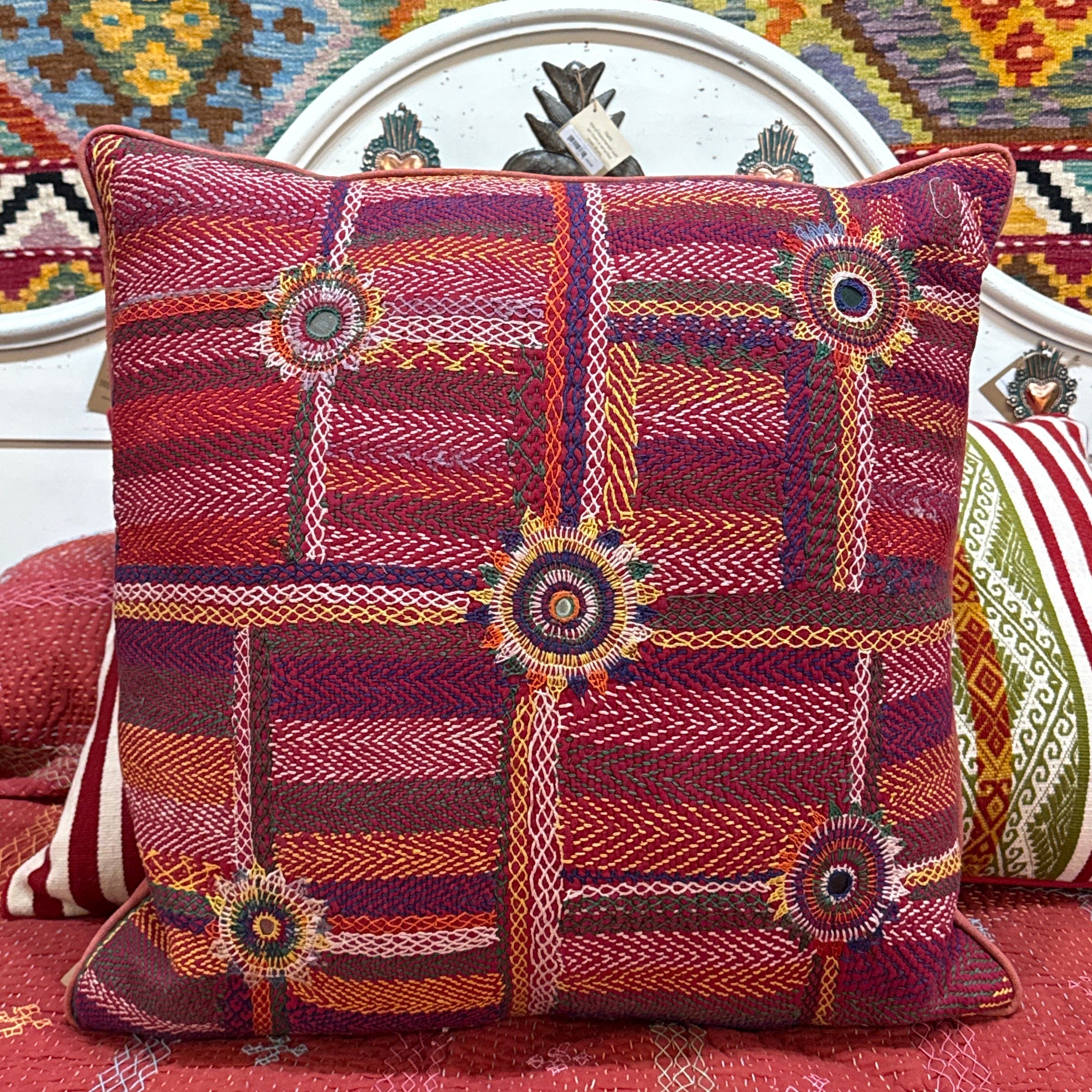 Hand Stitched Vintage Banjara Pillow India (24 x 24)