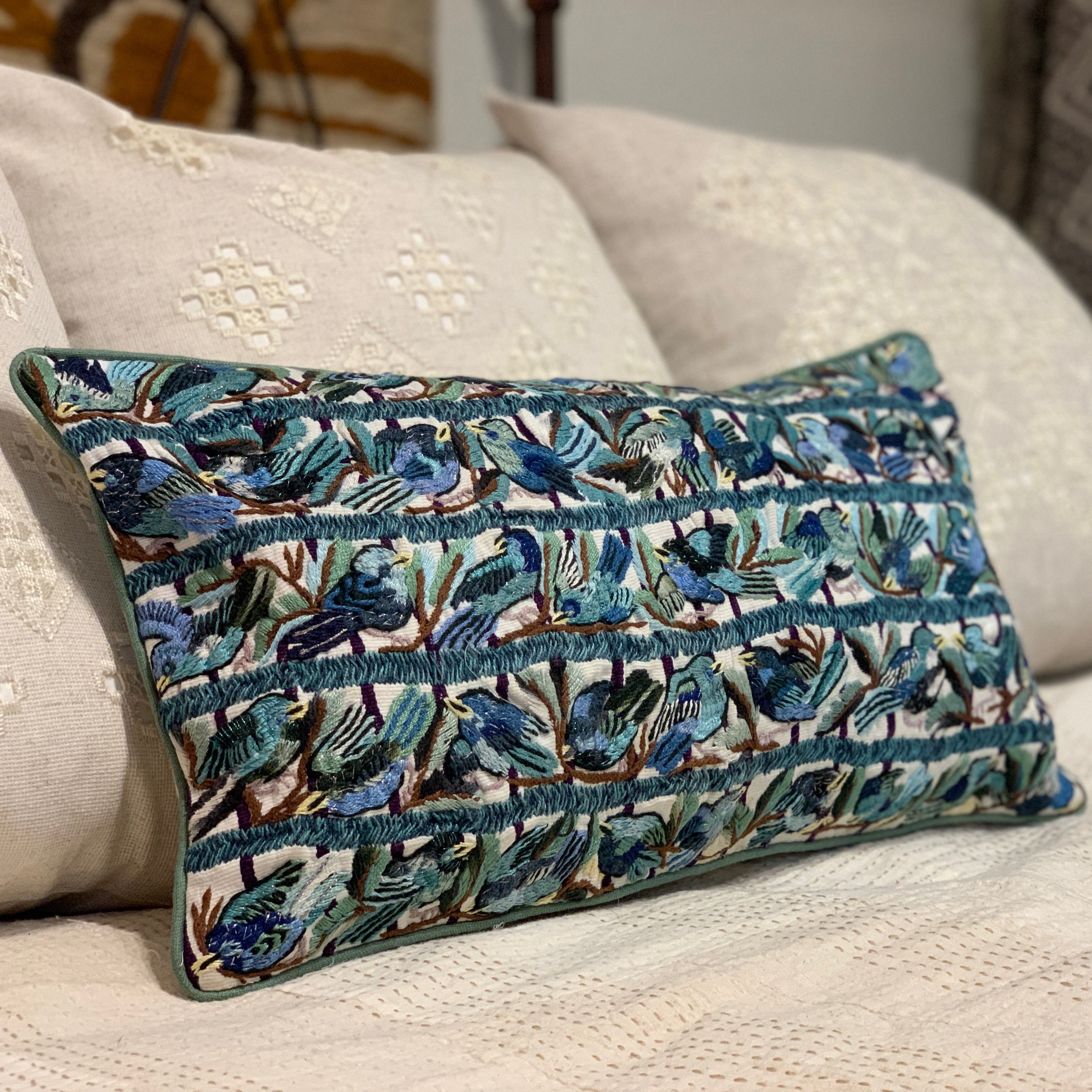 Embroidered Aqua Pantalones Lumbar Guatemala (10x20)