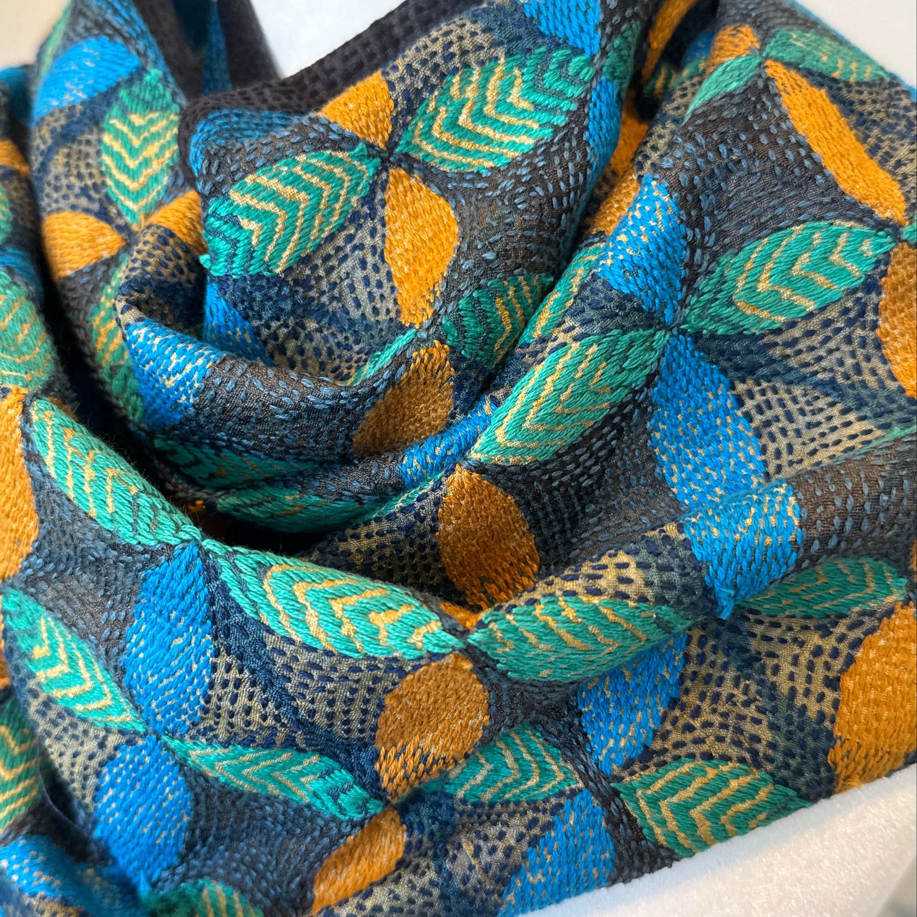 Silk Kantha Stitched Prantik Nakshi Scarf India