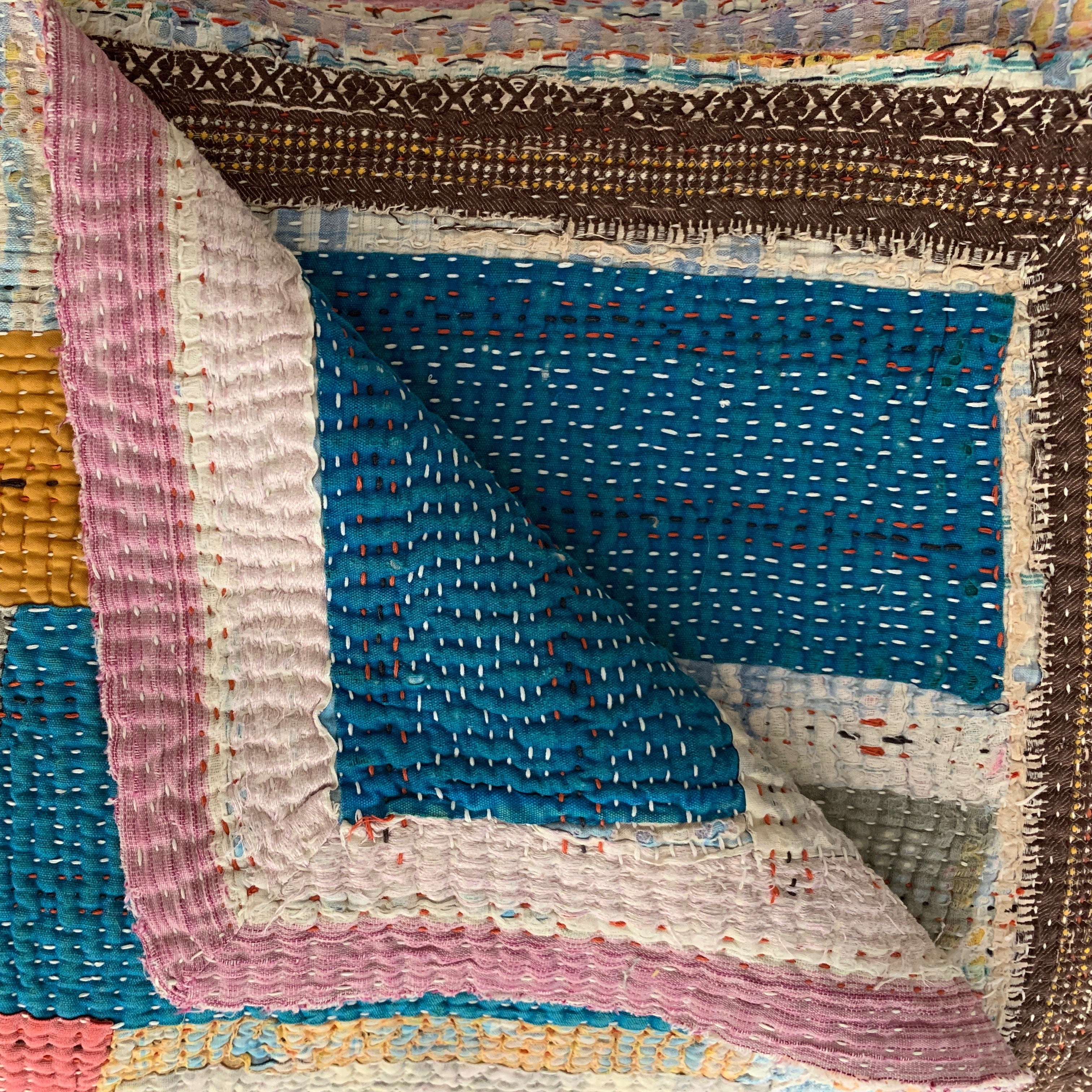 Handmade Kantha Squares Patchwork Quilt India
