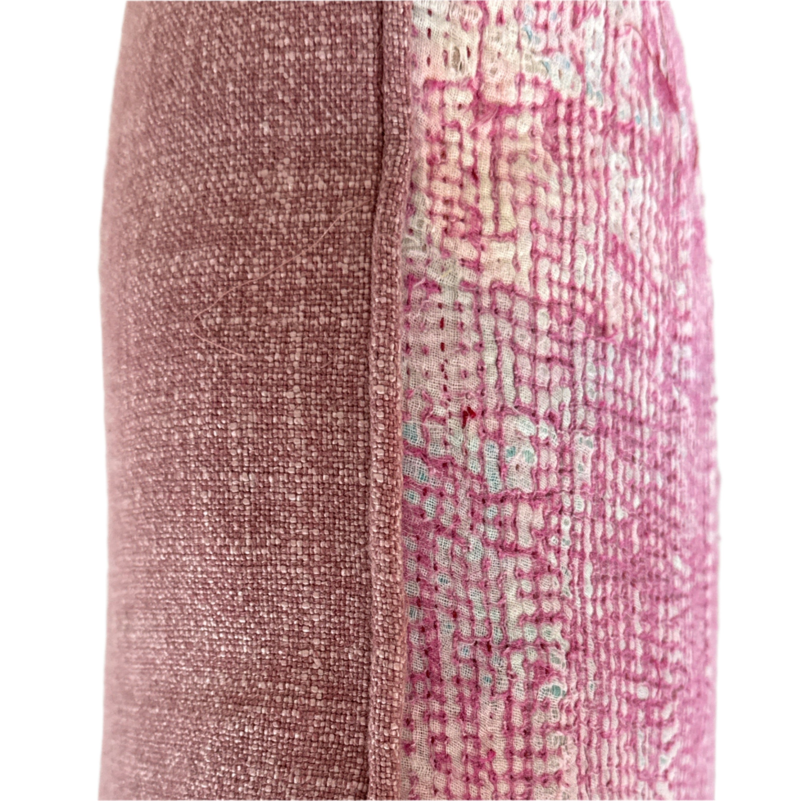Hand Stitched Kantha Light Pink Square Pillow India (20 x 20)