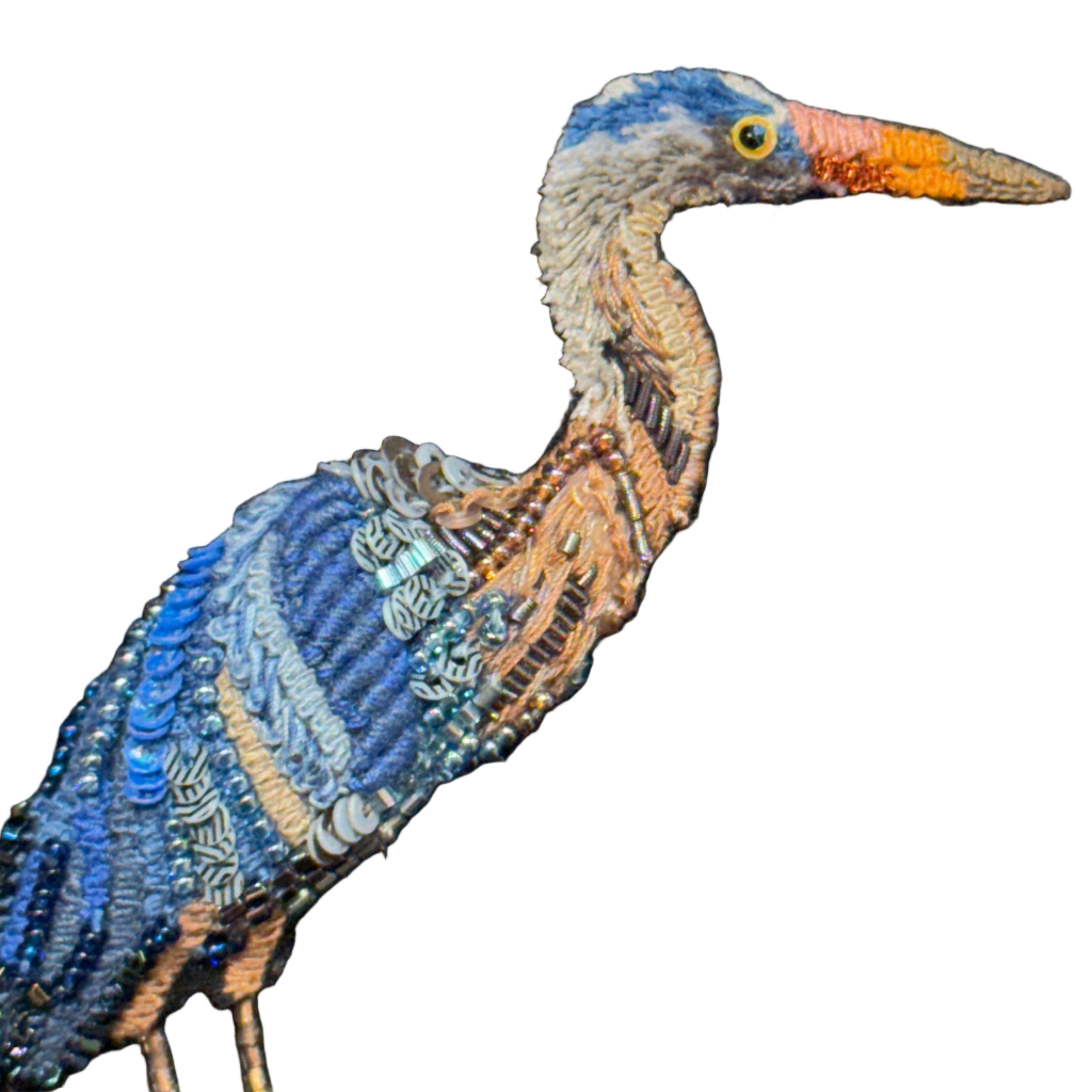 Embroidered Brooch - Blue Heron India