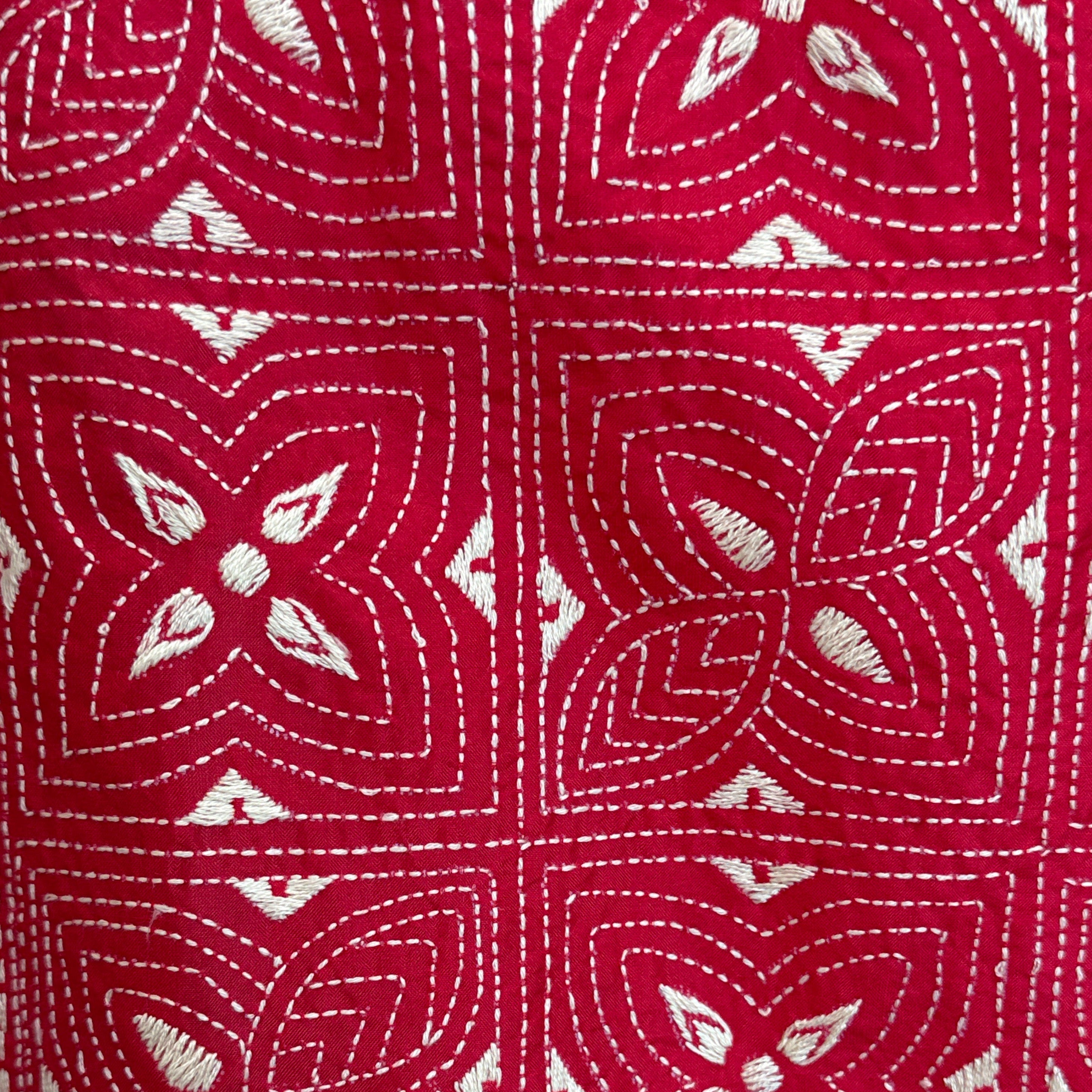 Hand Embroidered Red Kantha Silk Scarf India
