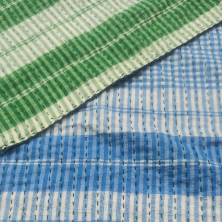 Handmade Stitched Blue Cotton Traditional Gamcha Towel India