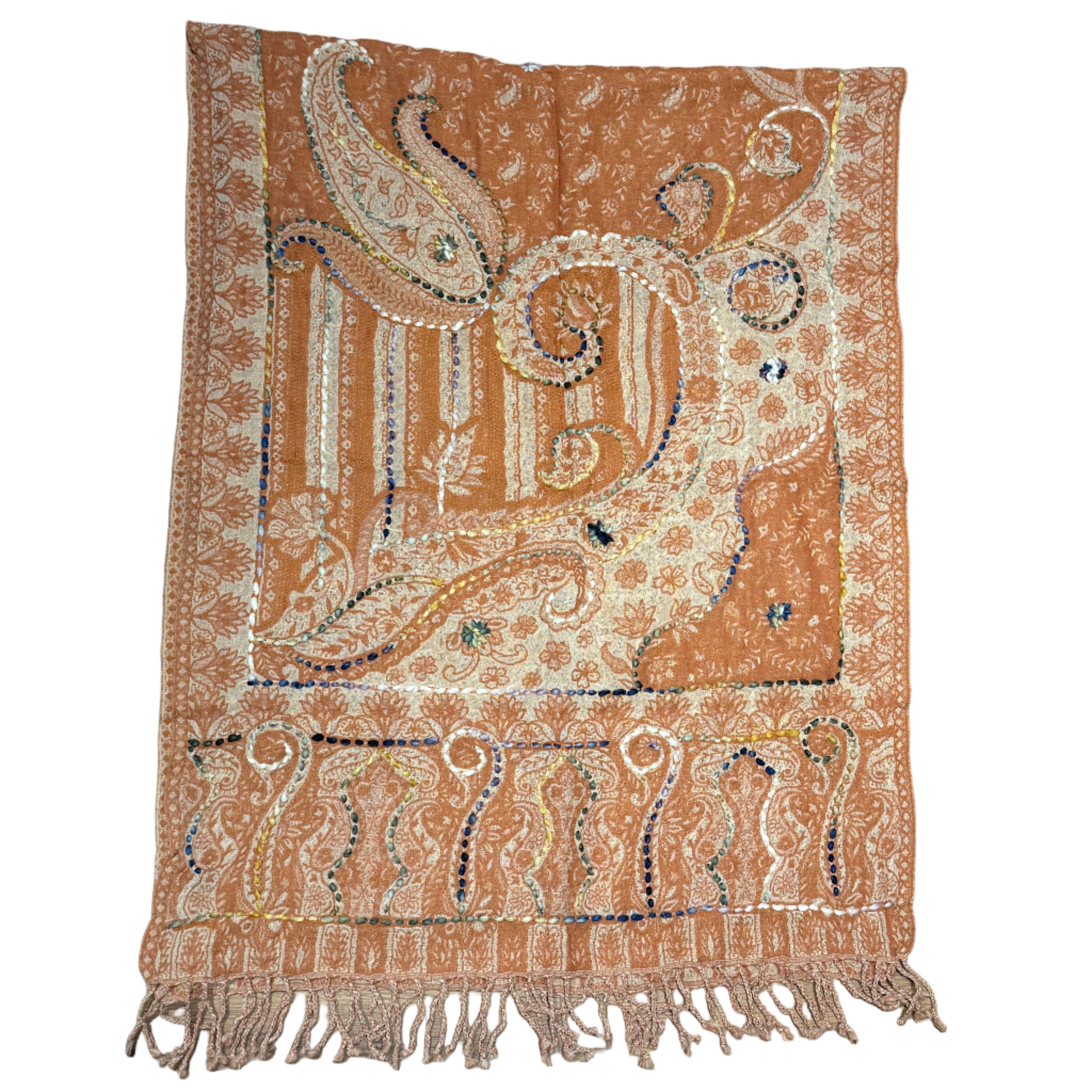 Woven & Hand Embroidered Pink Wool Shawl