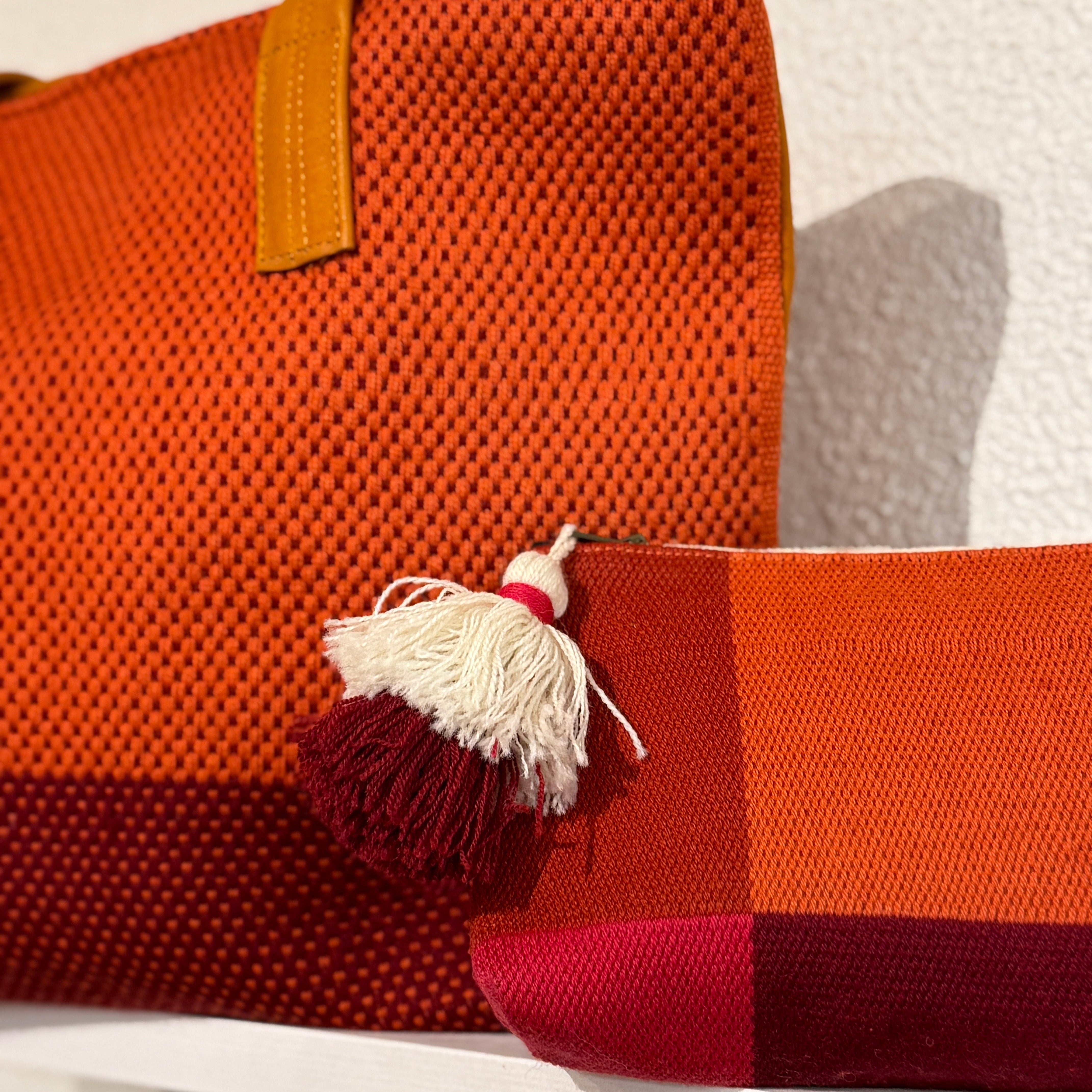 Handmade Woven Leather Magenta Cosmetic Bag Peru