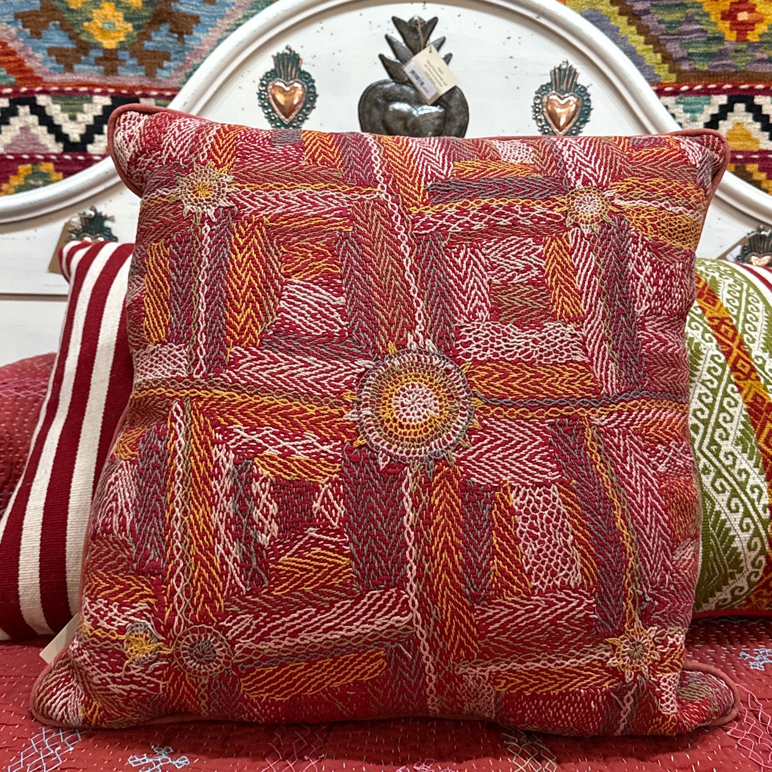 Hand Stitched Vintage Banjara Pillow India (20 x 20)
