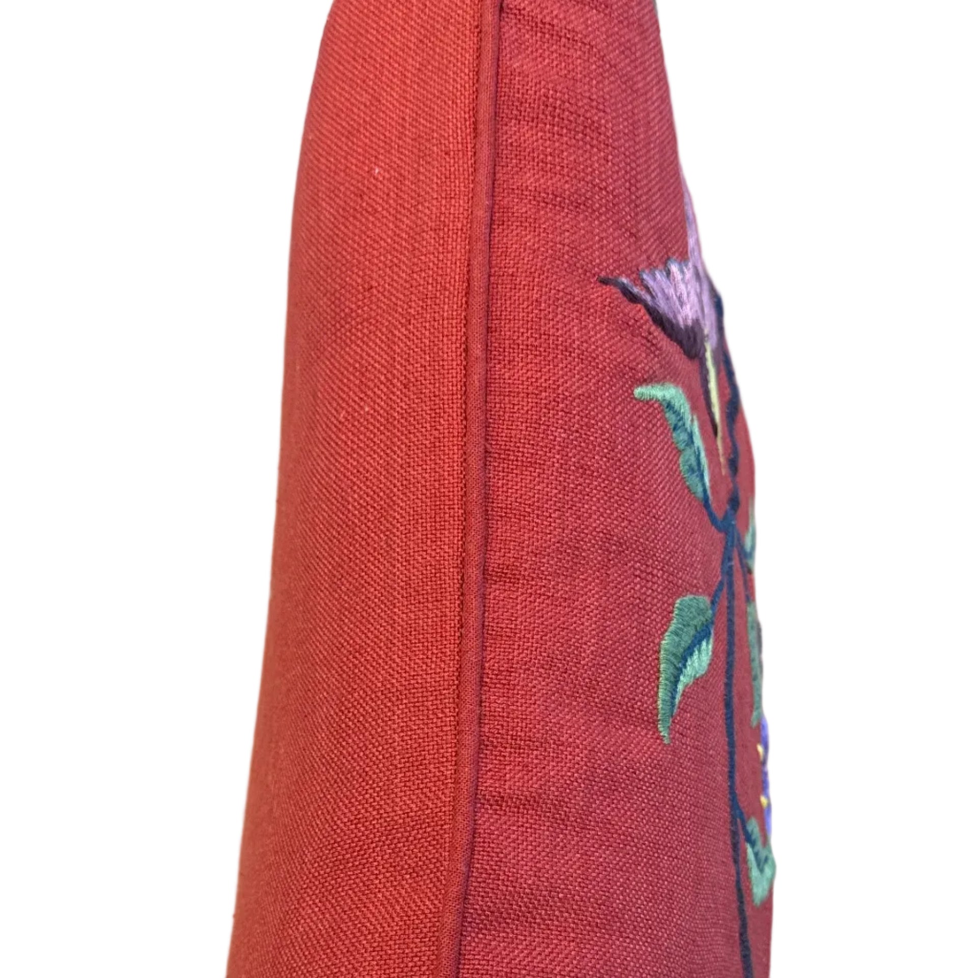 Embroidered Bird Rust Lumbar Pillow Guatemala (12 x 20)