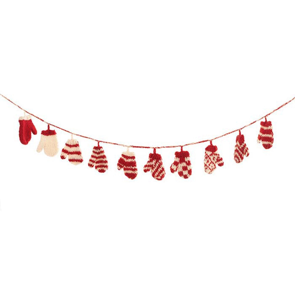 Mitten Garland Red and White Nepal