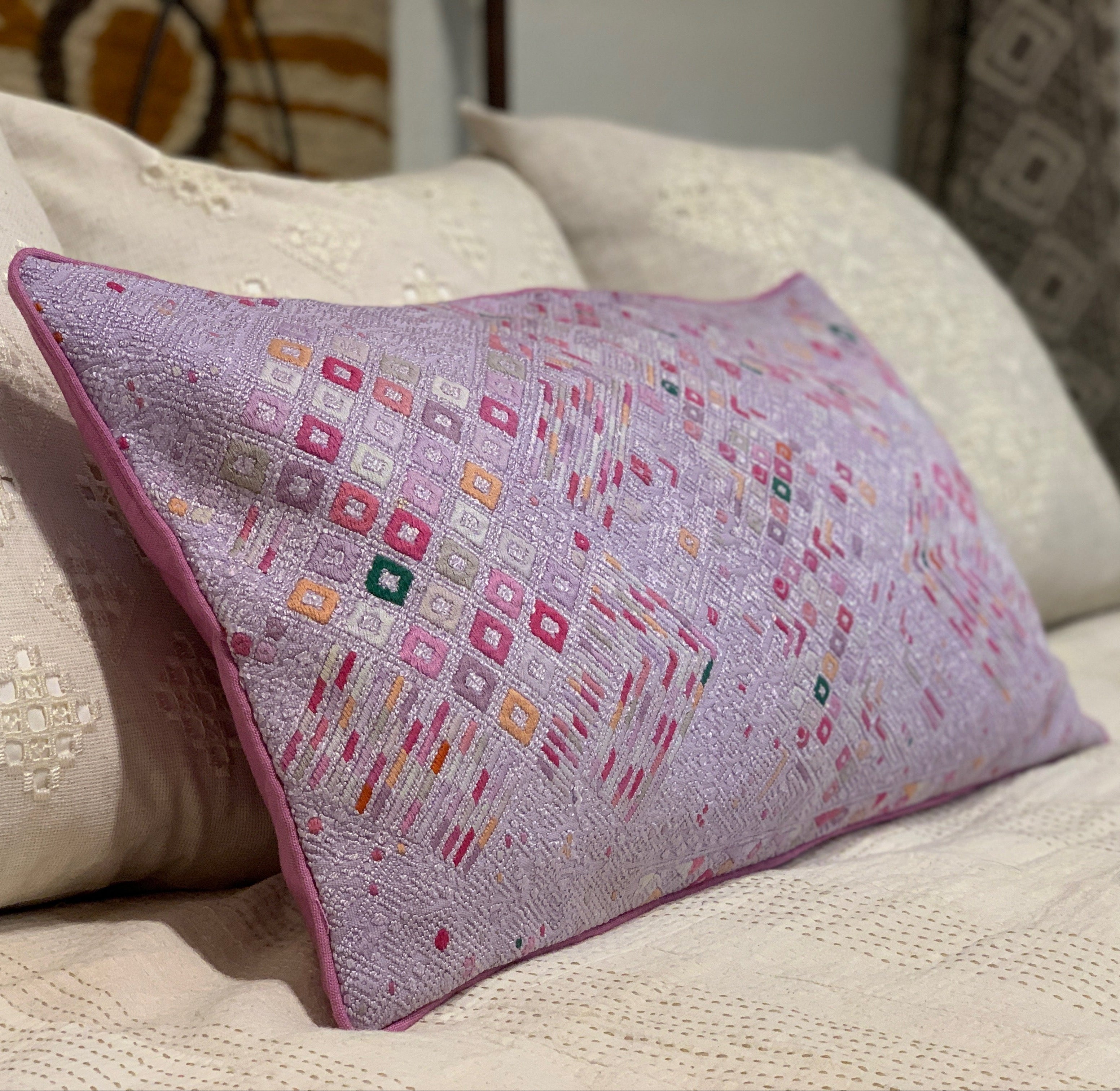 Handwoven and Embroidered Xejul Lumbar Guatemala (14x23)