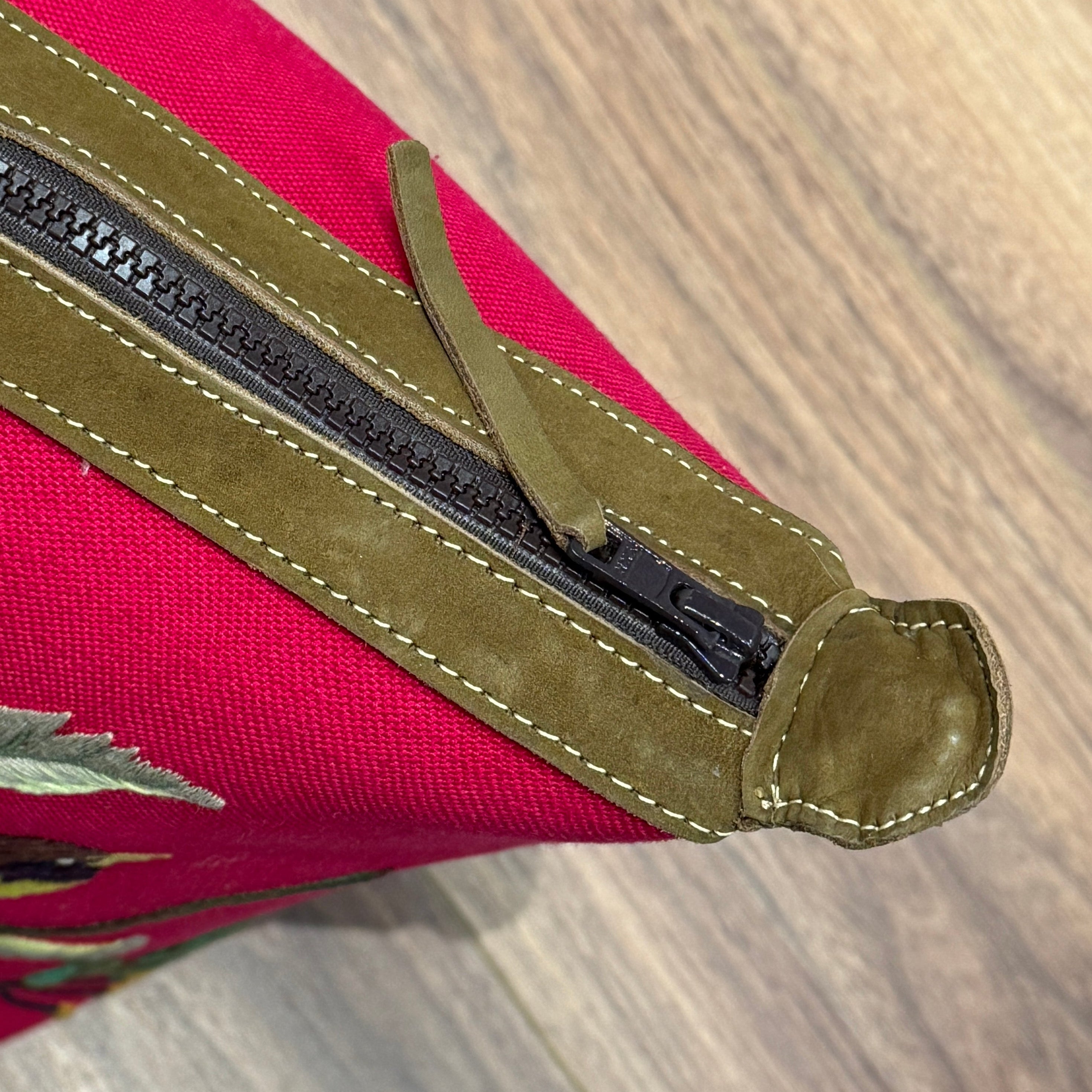 Handwoven Embroidered Raspberry with Leather Santiago Satchel Guatemala