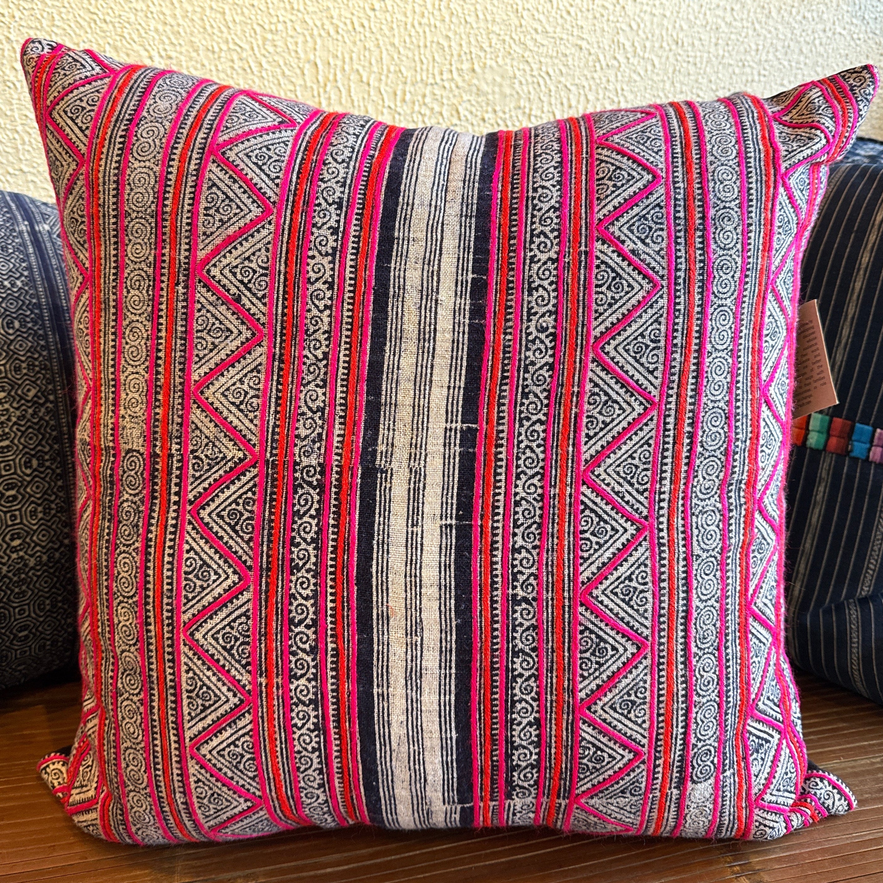 Handwoven Hemp Vintage Batik Indigo Pillow Thailand - C