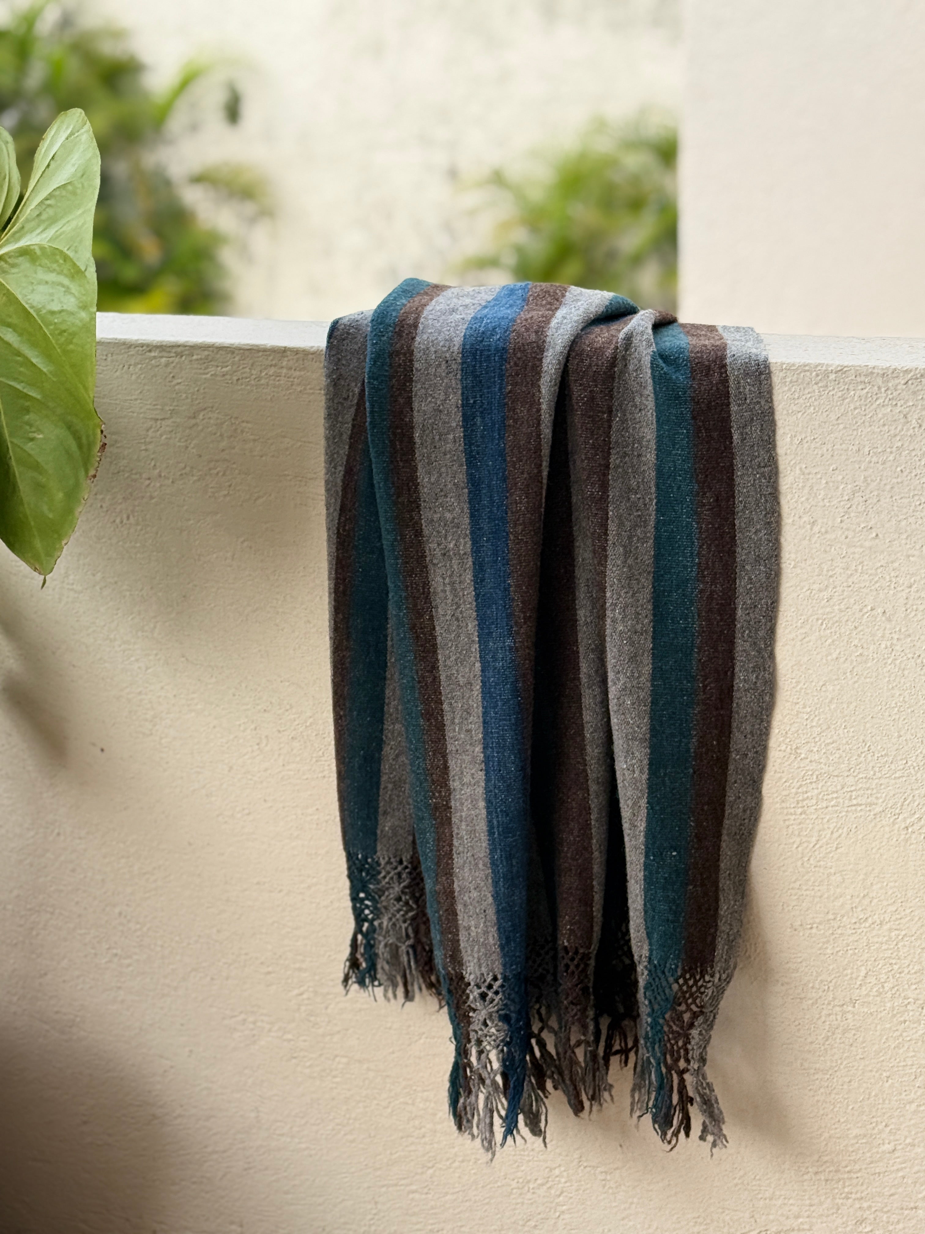 Handwoven Natural Dye Blues Wool Rebozo Mexico
