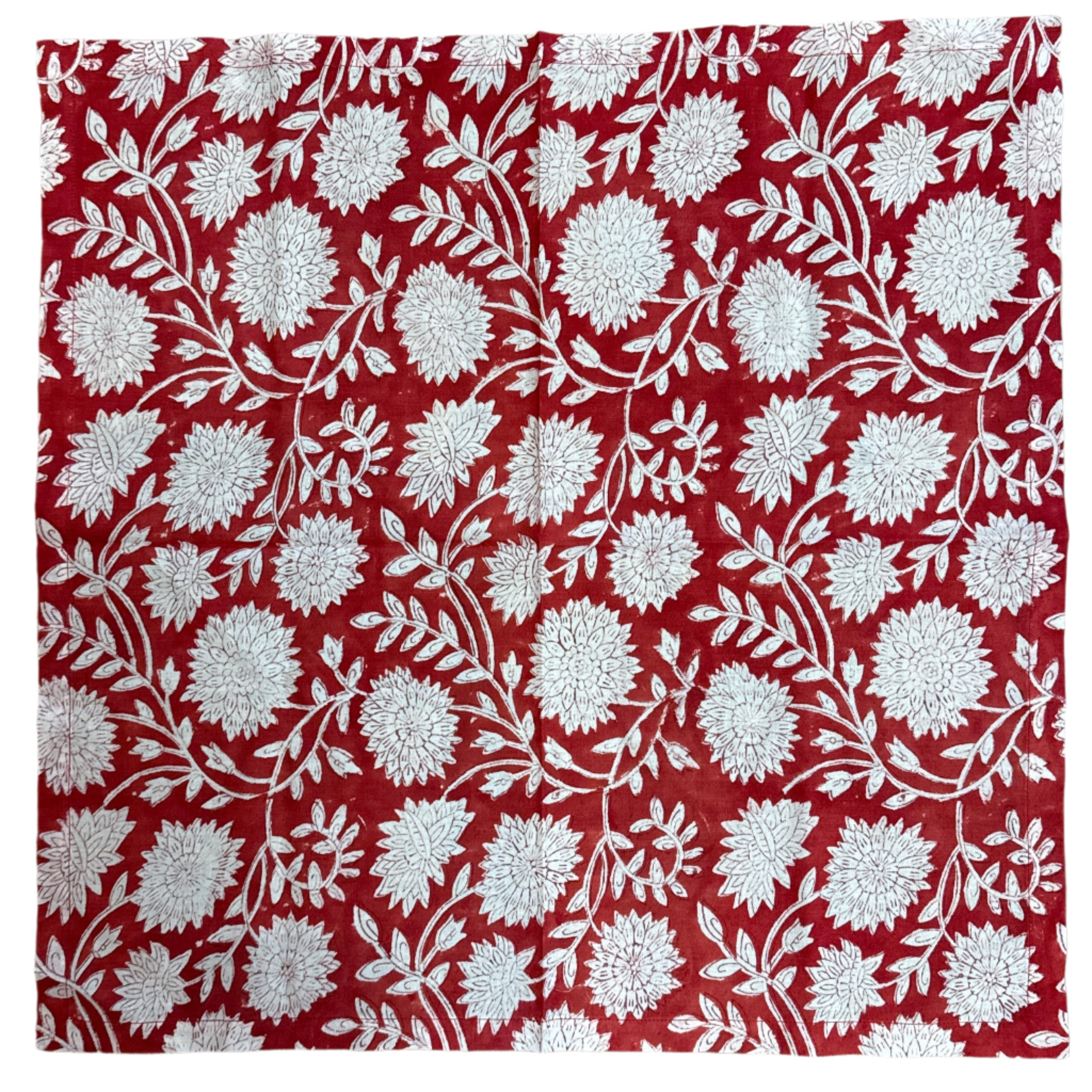 Hand Block Printed Red Floral Napkins India Set of 4 (20")