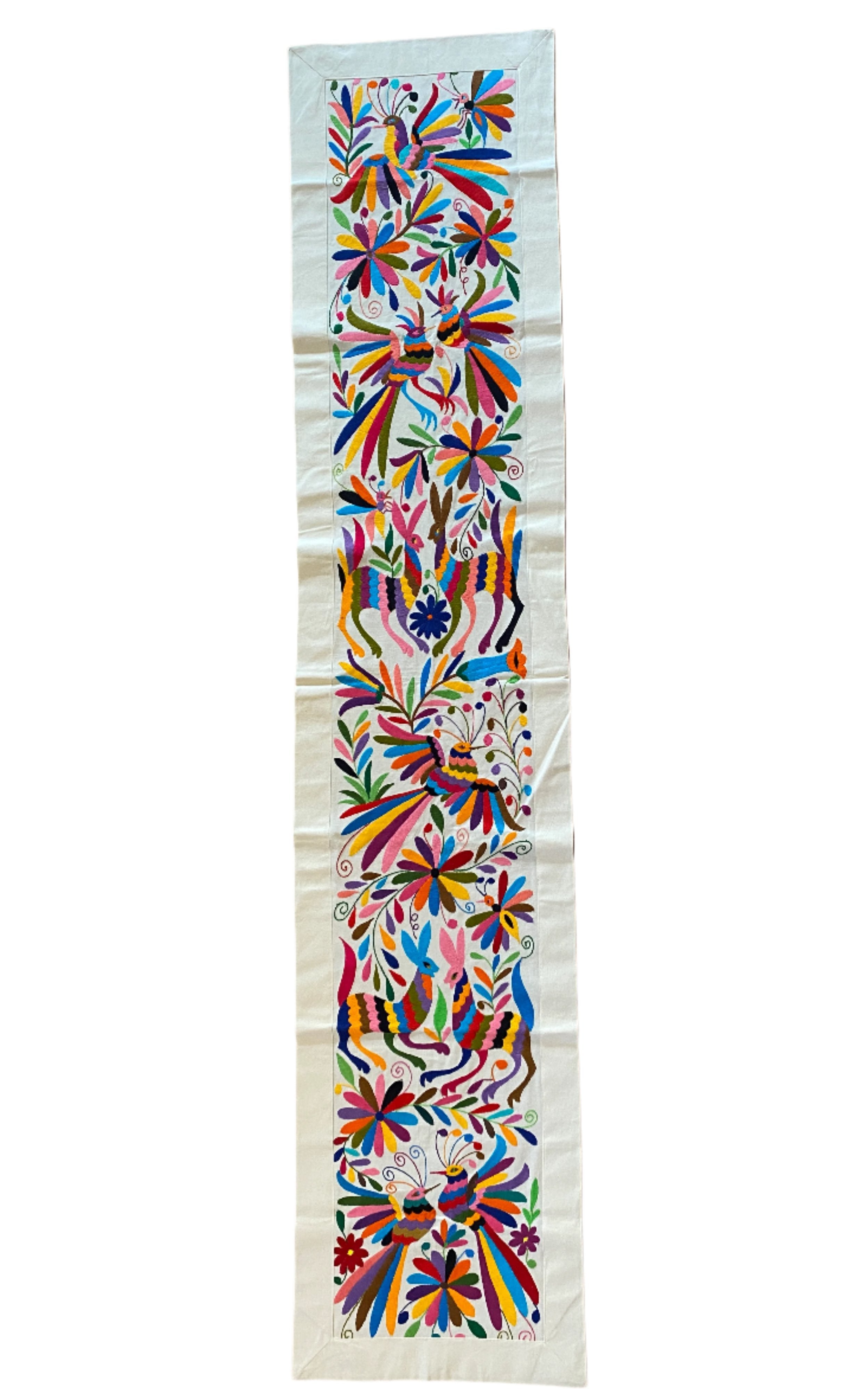 Otomi Hand Embroidered Colorful Table Runner Mexico