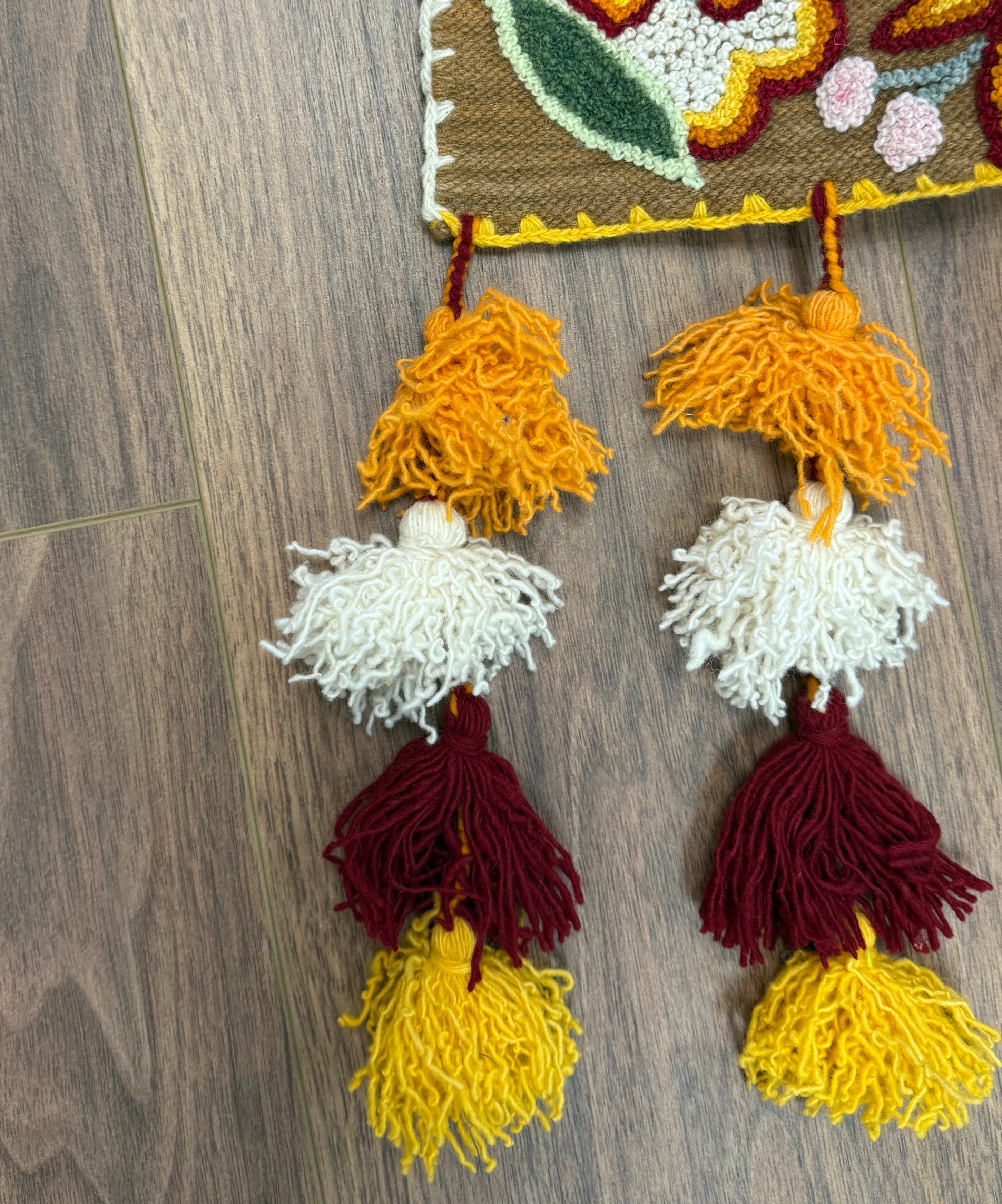 Embroidered Orange Wool Table Runner Peru
