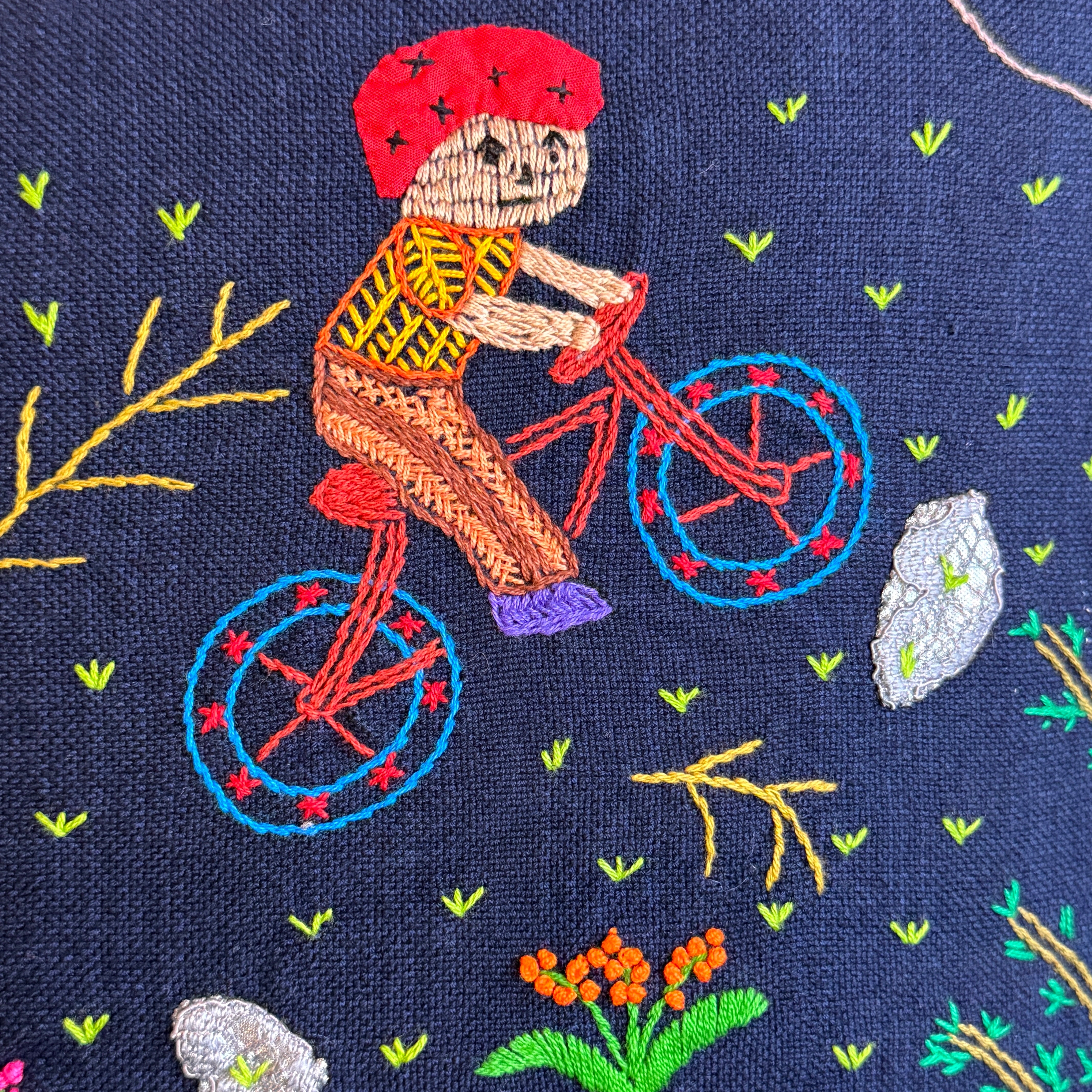 Handwoven and Embroidered Kids Story Cloth Pillow Guatemala (18x18)