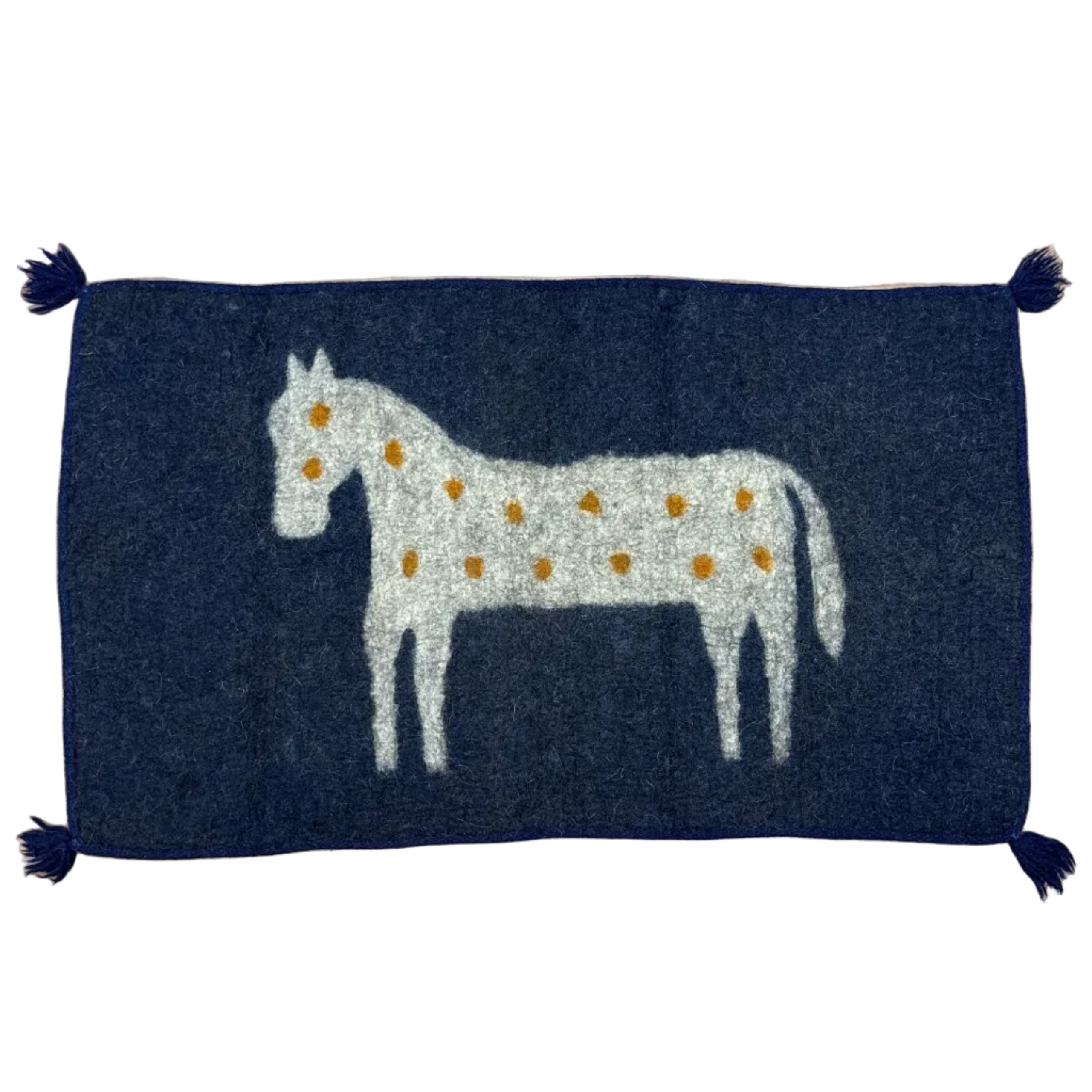 Handmade Wool Felt Pony Blue Rug Afghanistan (30x48)
