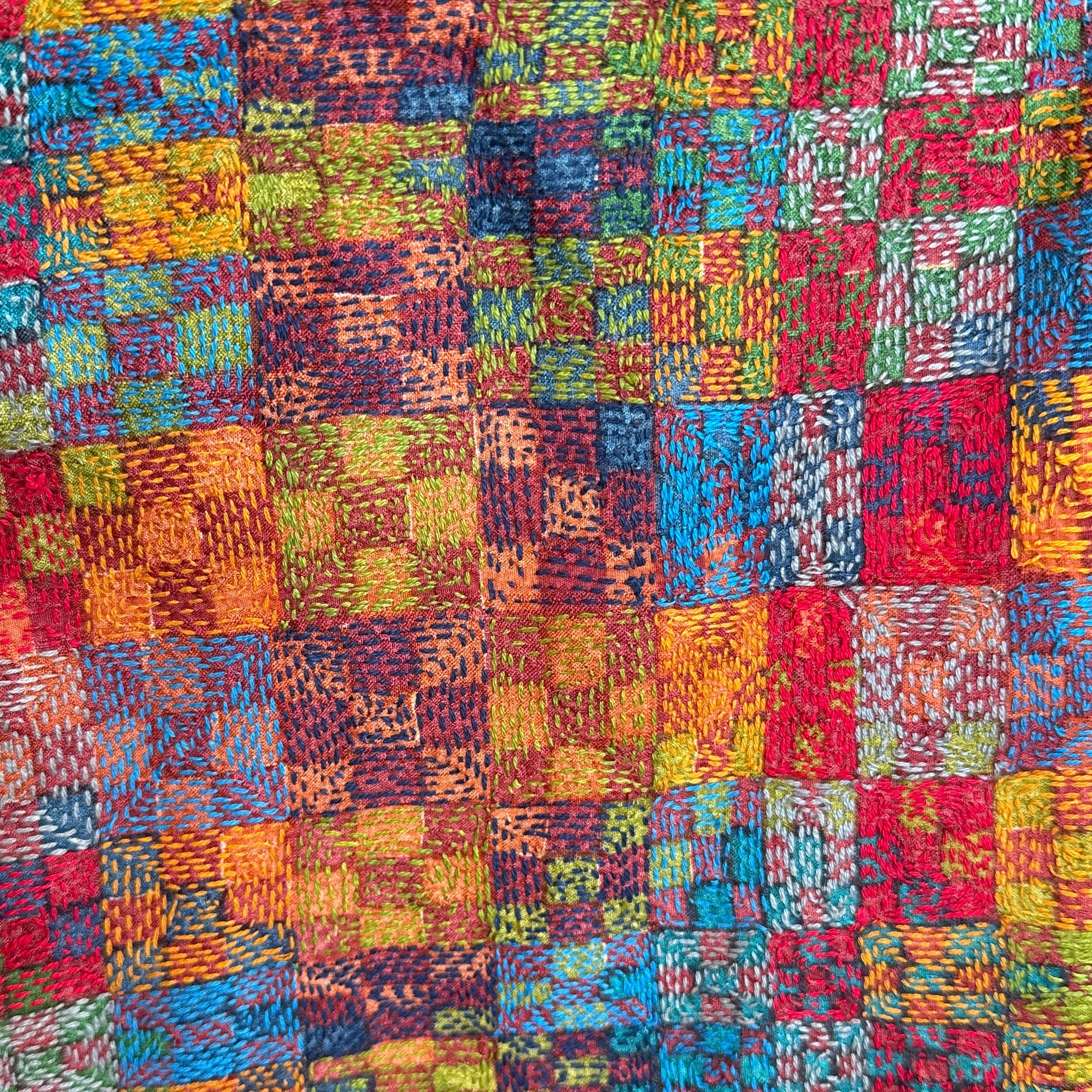 Silk Kantha Stitched Prantik Red Scarf India