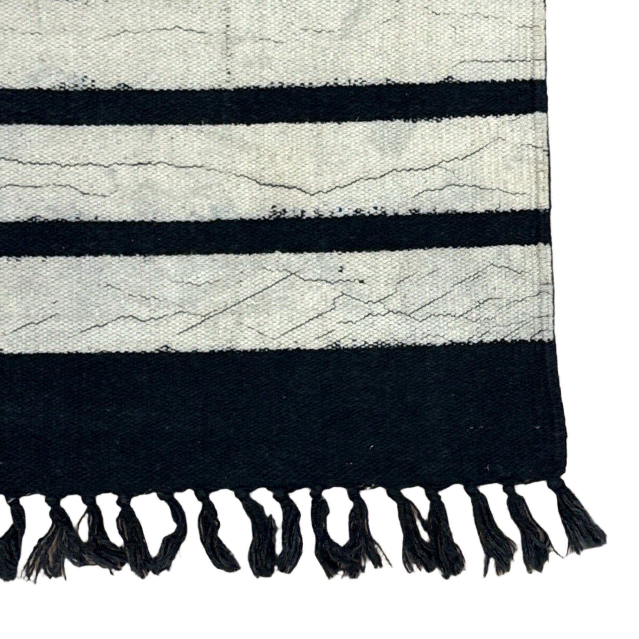 Handmade Block Printed Lines Canvas Rug India 2.5x6