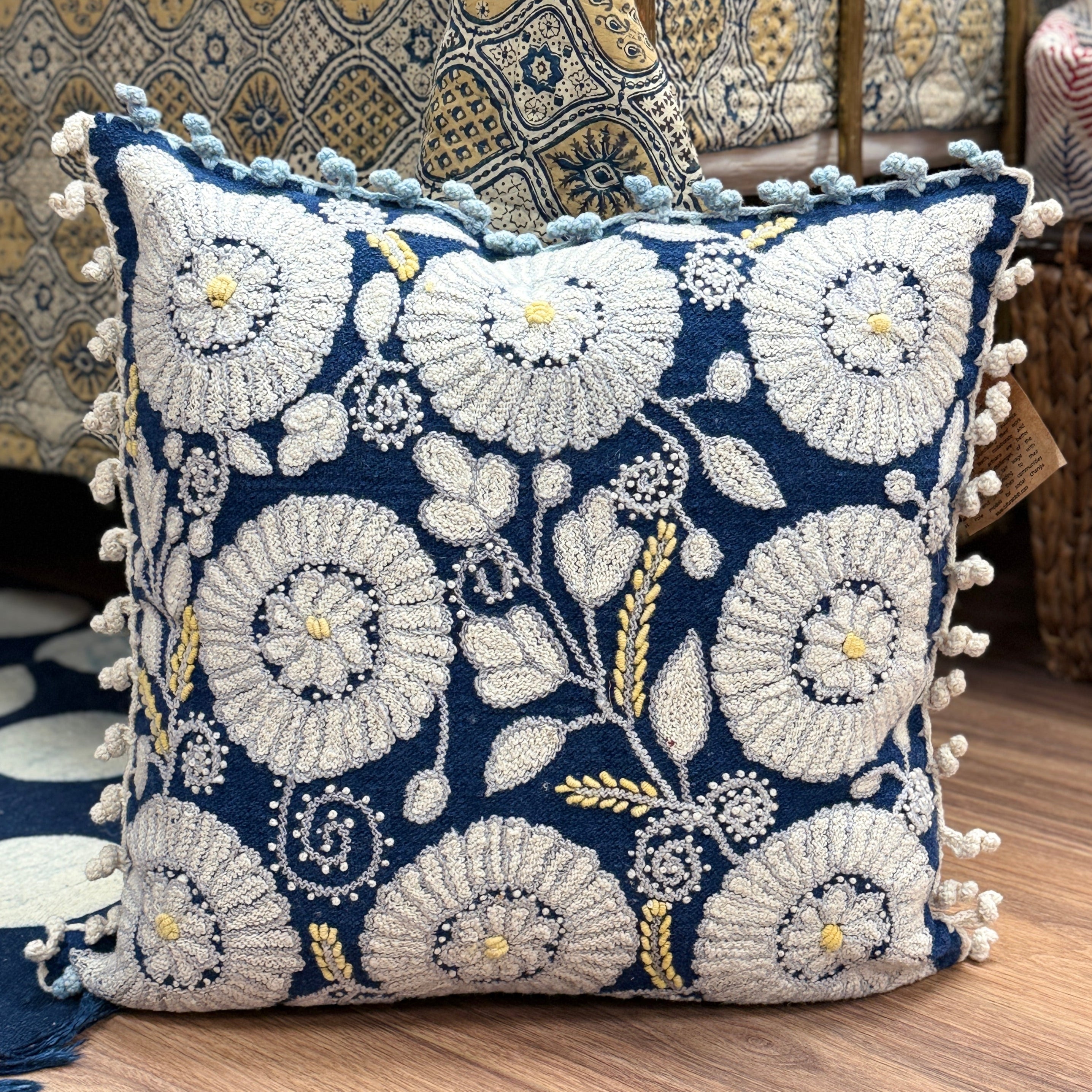 Embroidered Floral Wool Pillow Peru (18x18)