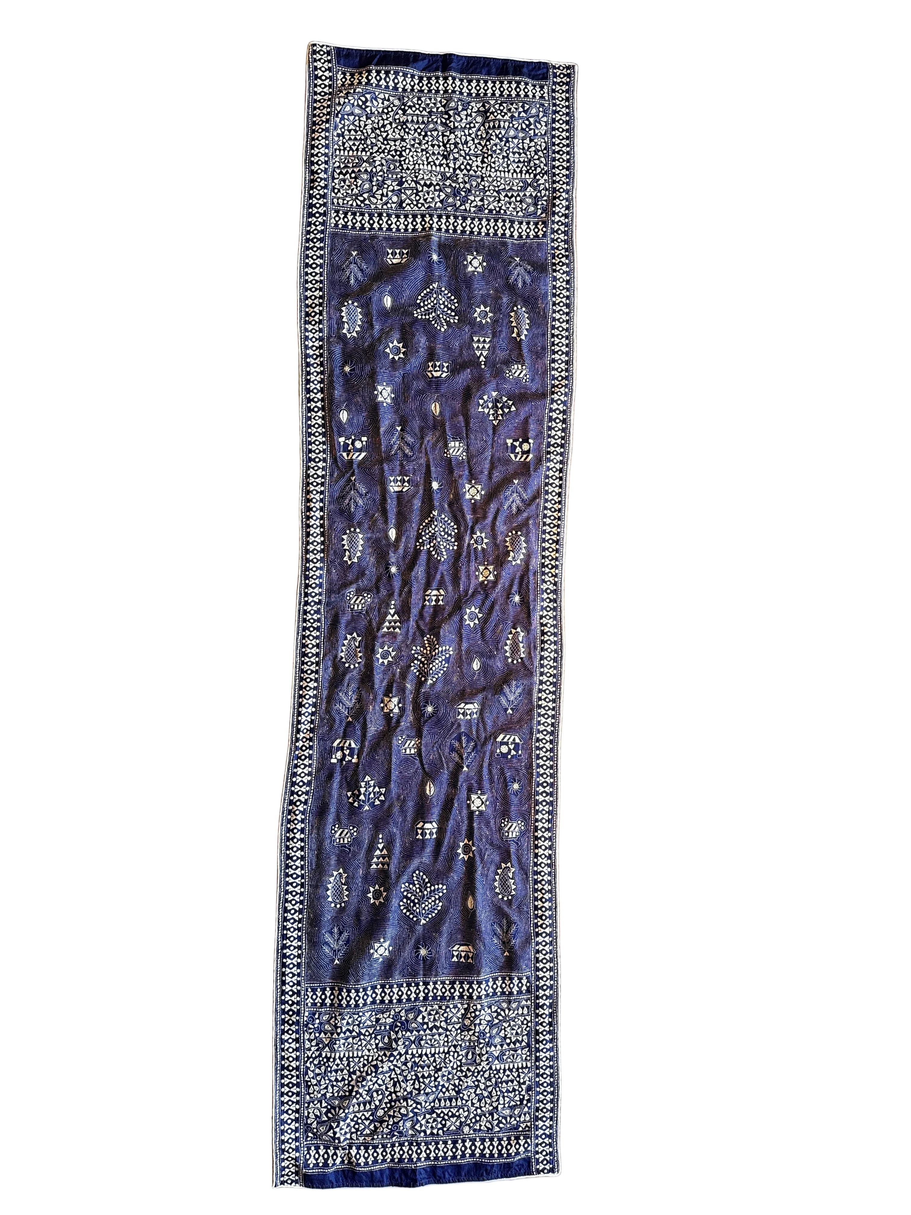 Hand Embroidered Maoon Kantha Silk Scarf India