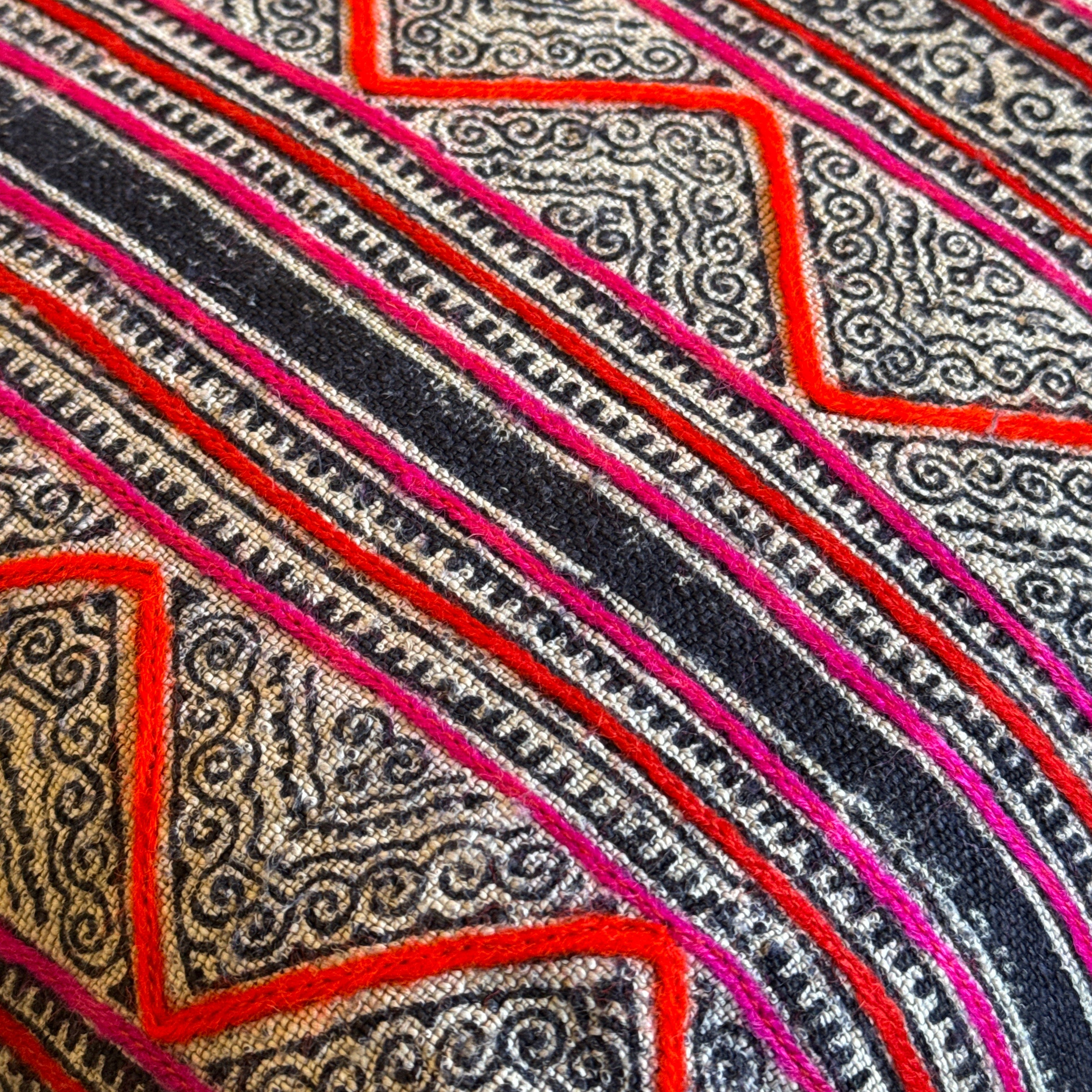 Handwoven Hemp Vintage Batik Indigo Pillow Thailand - B