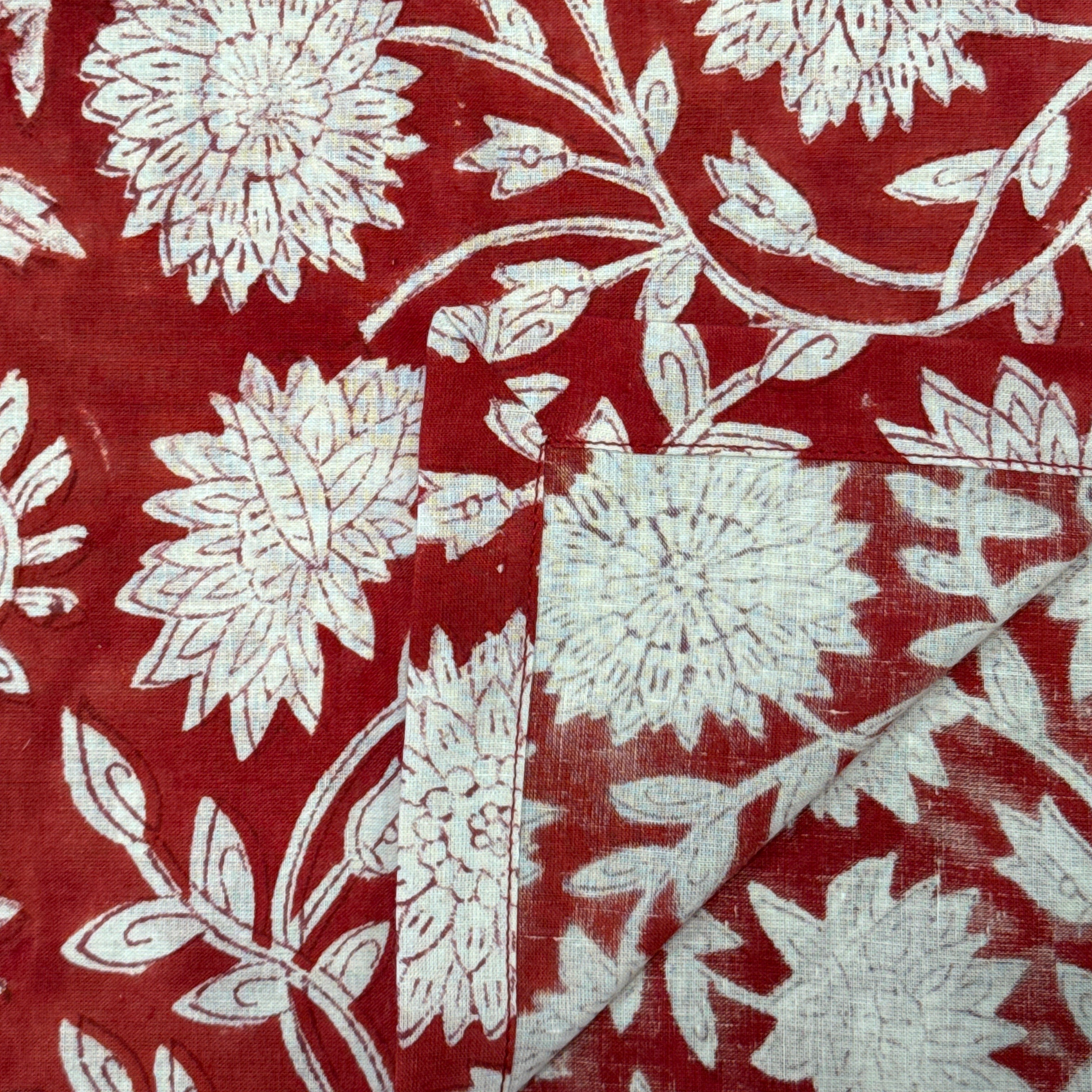 Hand Block Printed Red Floral Napkins India Set of 4 (20")