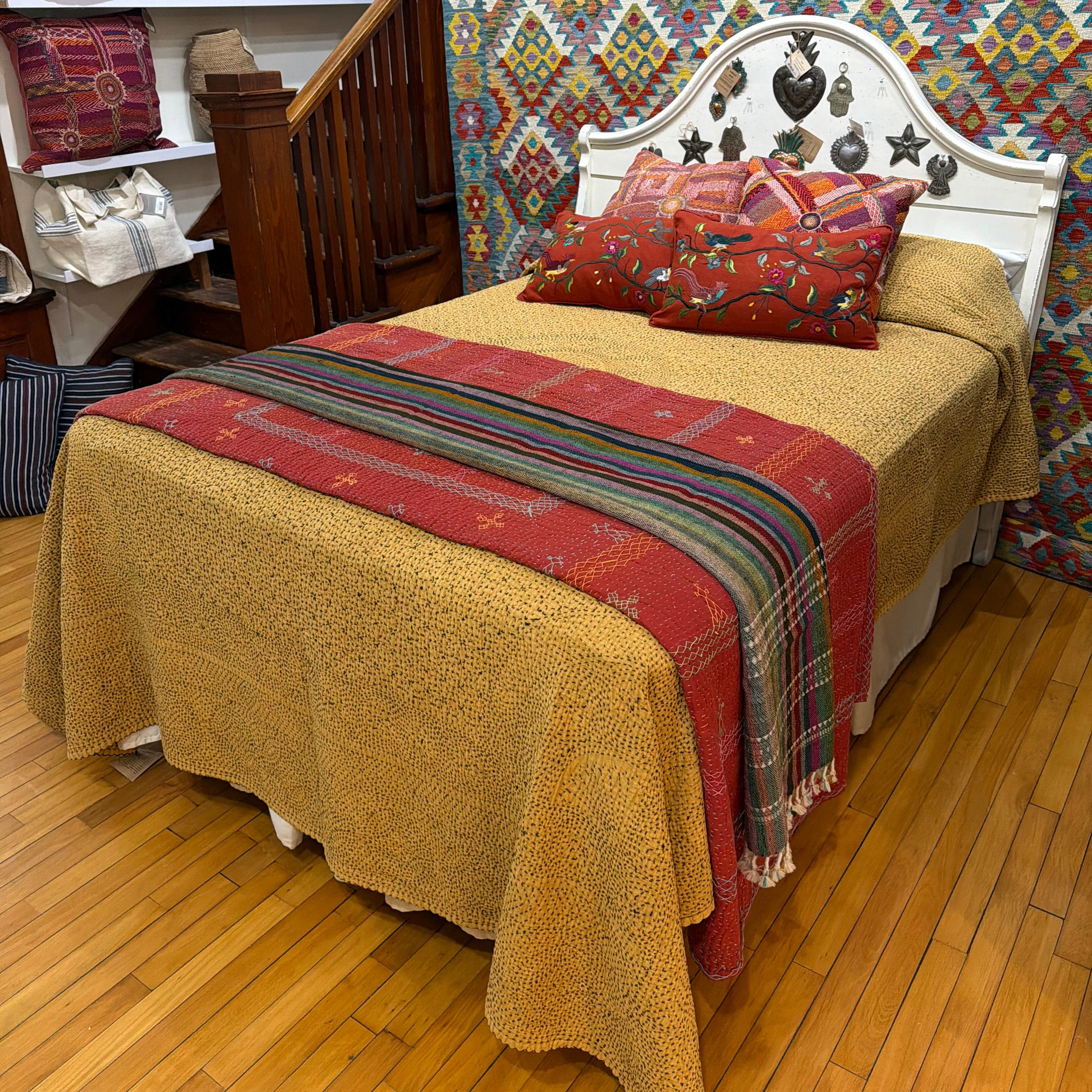 Hand Stitched Warm Sand Cotton Queen Quilt India