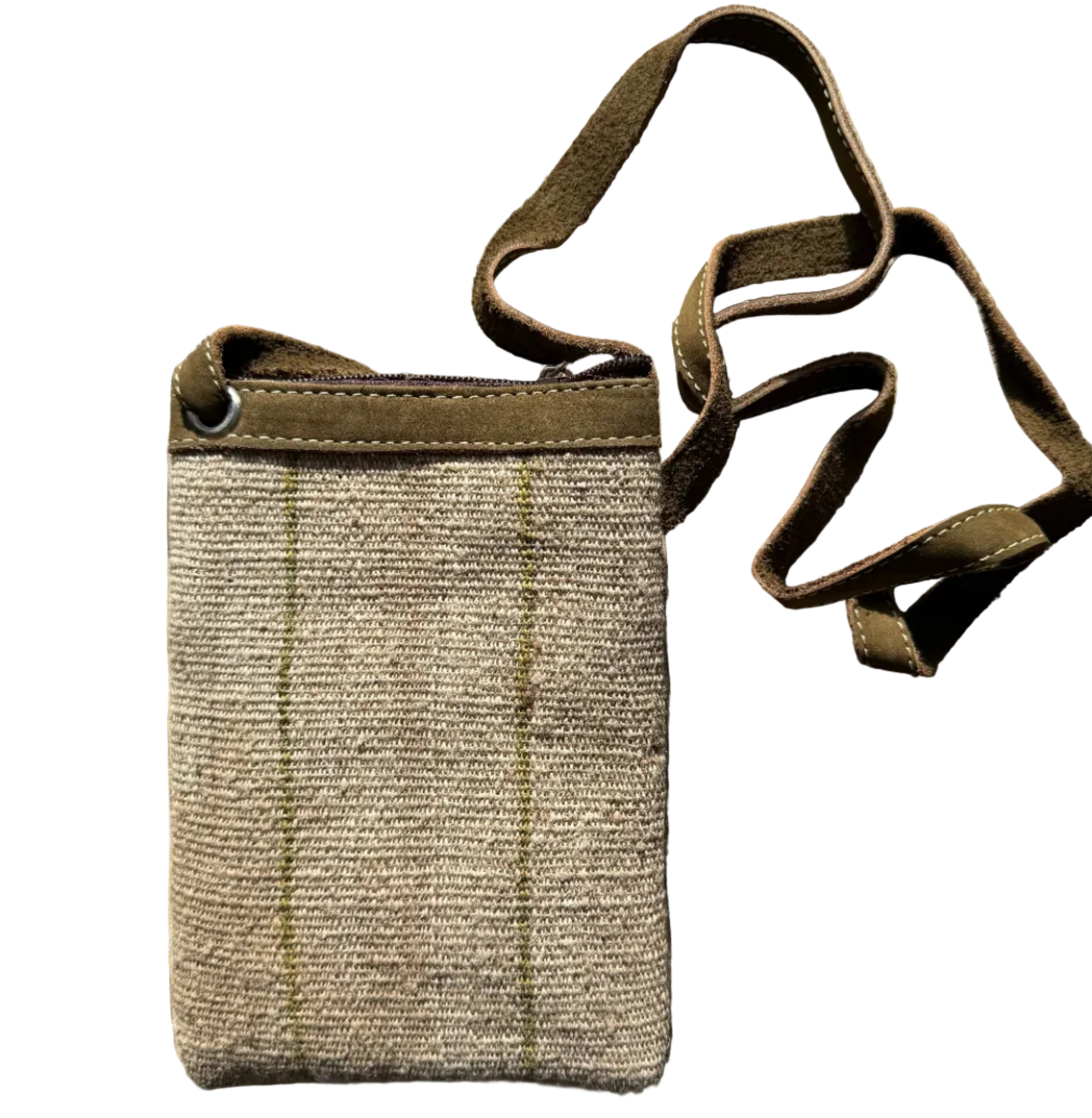 Cross Shoulder Zipper Pouch Hemp and Suede